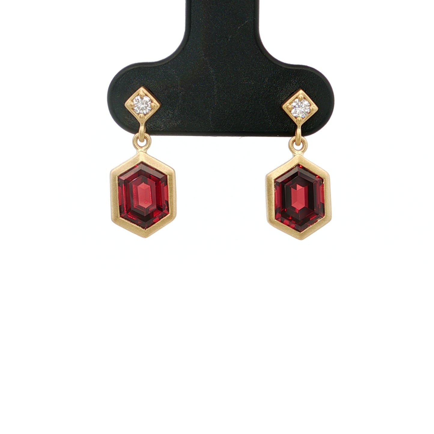 Garnet/Diamond Hexagon Bezel Earring 2.44/0.07ct 18K Yellow Gold