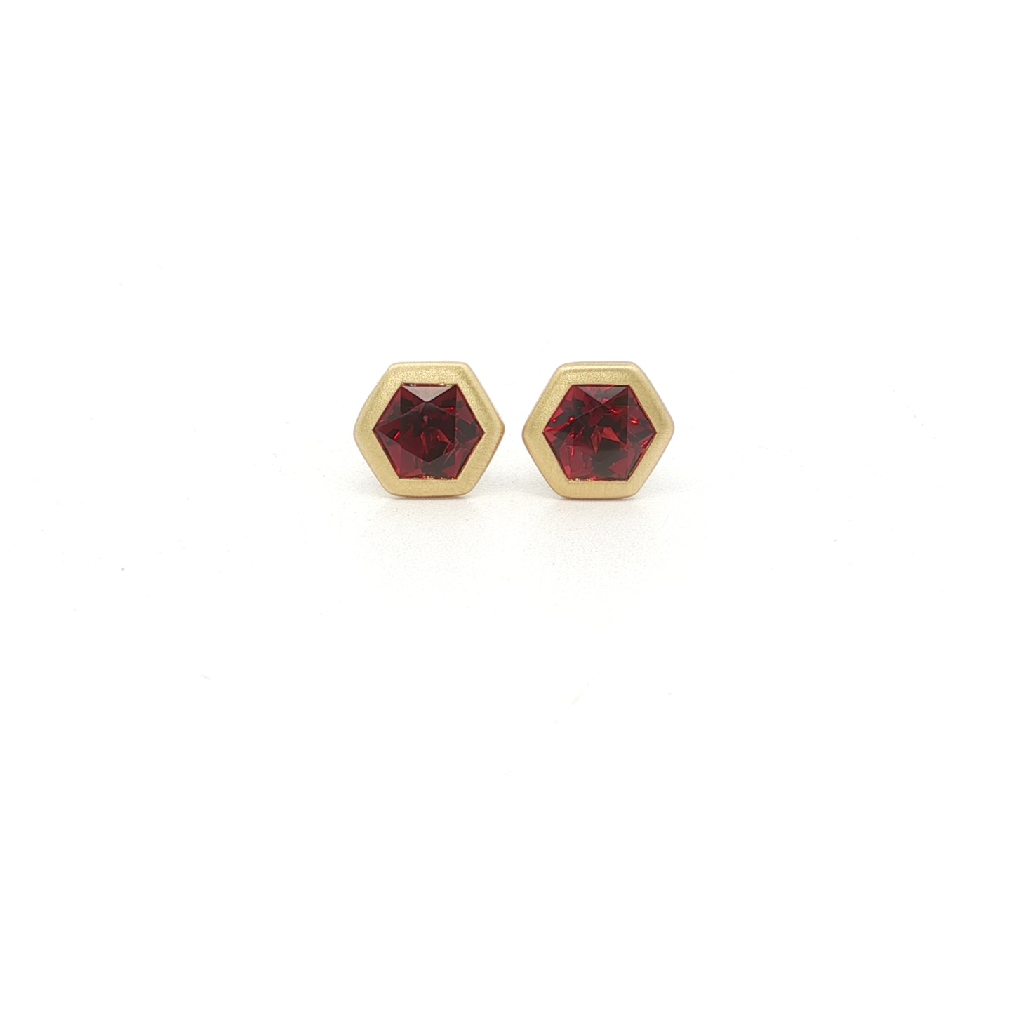 Garnet Hexagon Bezel Earring 1.14ct 18K Yellow Gold