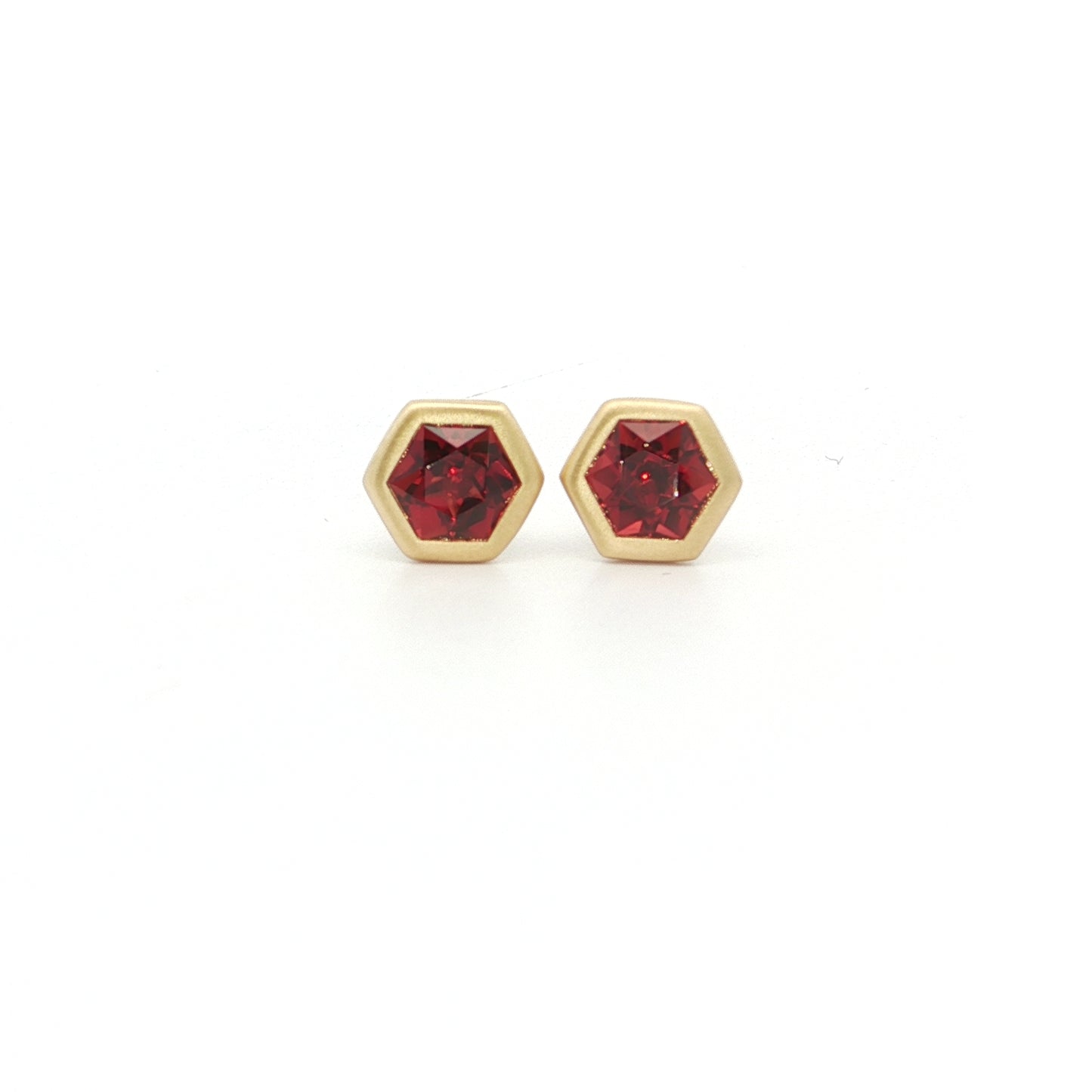 Garnet Hexagon Bezel Earring 1.15ct 18K Yellow Gold