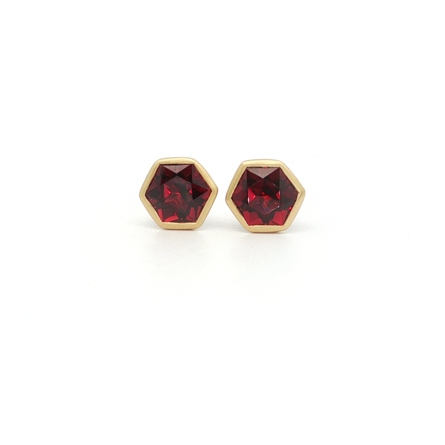 Garnet Hexagon Bezel Earring 2.72ct 18K Yellow Gold