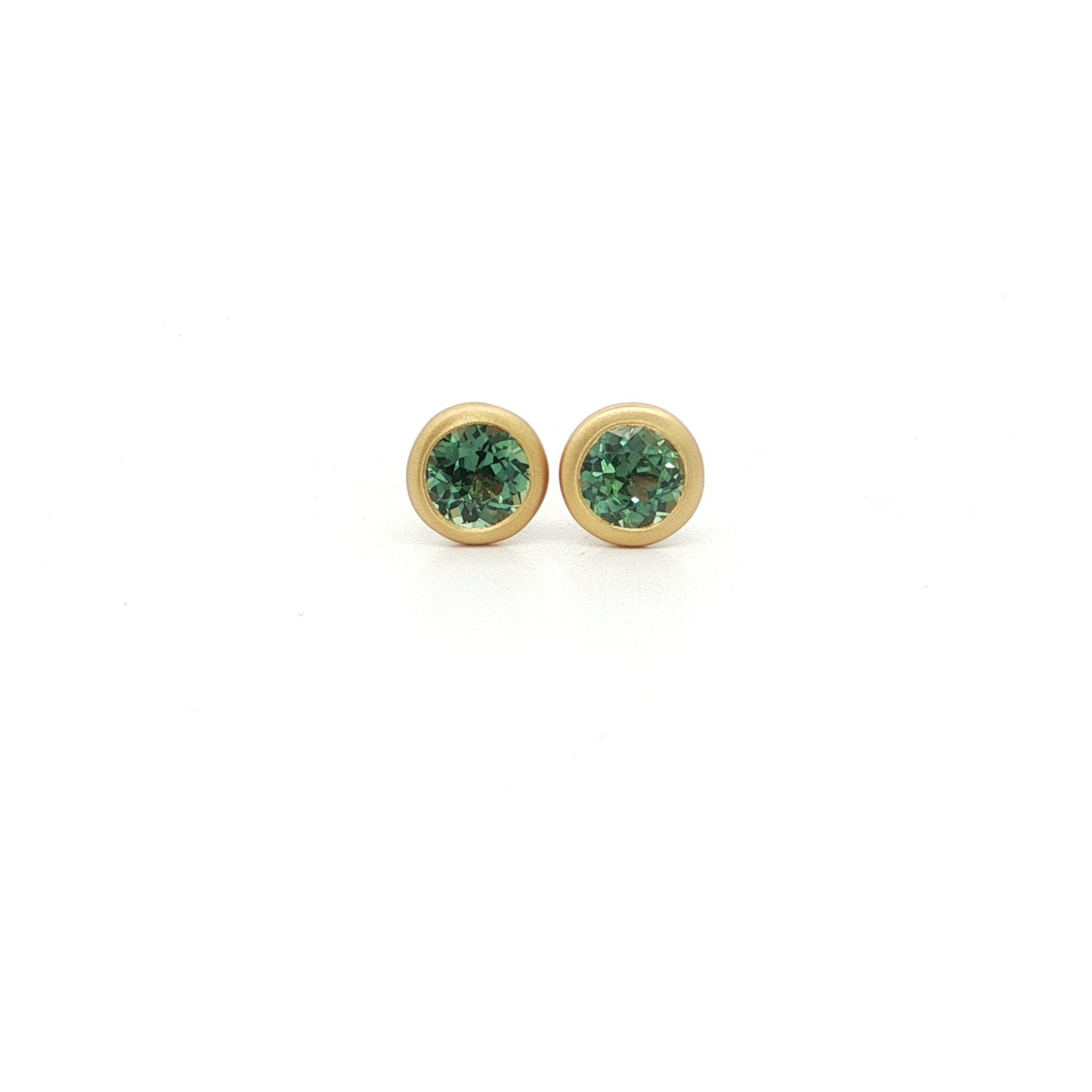 Green Sapphire Round Bezel Earring 0.96ct 18K Yellow Gold