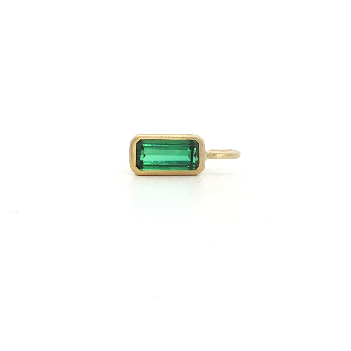 Green Tourmaline Emerald Cut Bezel Pendant 1.13ct 18K Yellow Gold