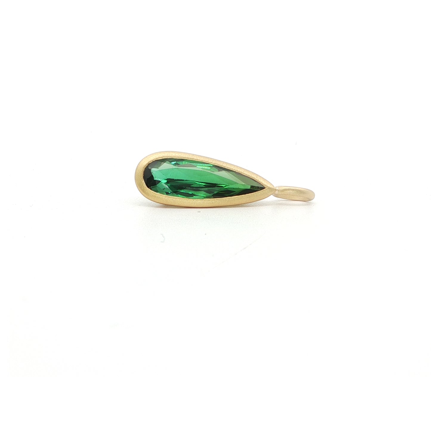 Green Tourmaline Pear Shape Bezel Pendant 1.02ct 18K Yellow Gold