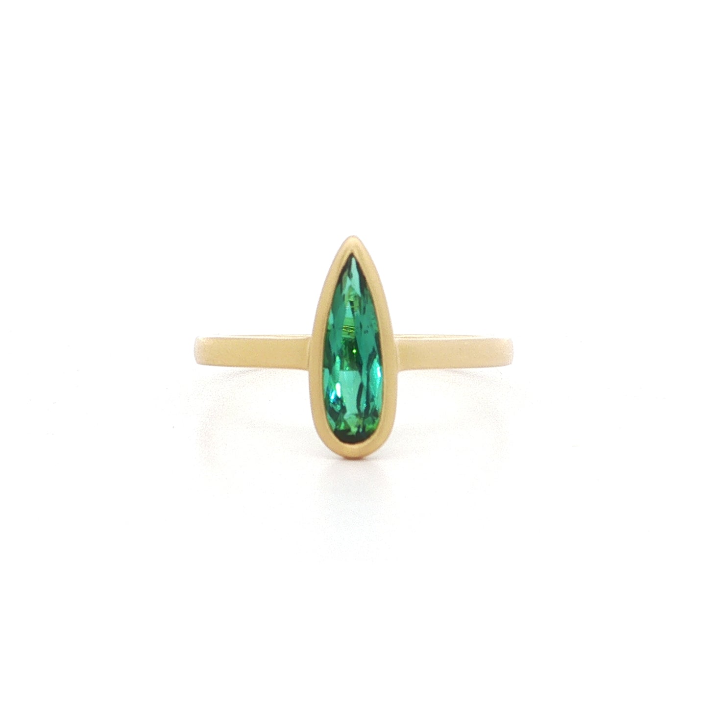 Green Tourmaline Pear Shape Bezel Ring 0.63ct 18K Yellow Gold Size 7