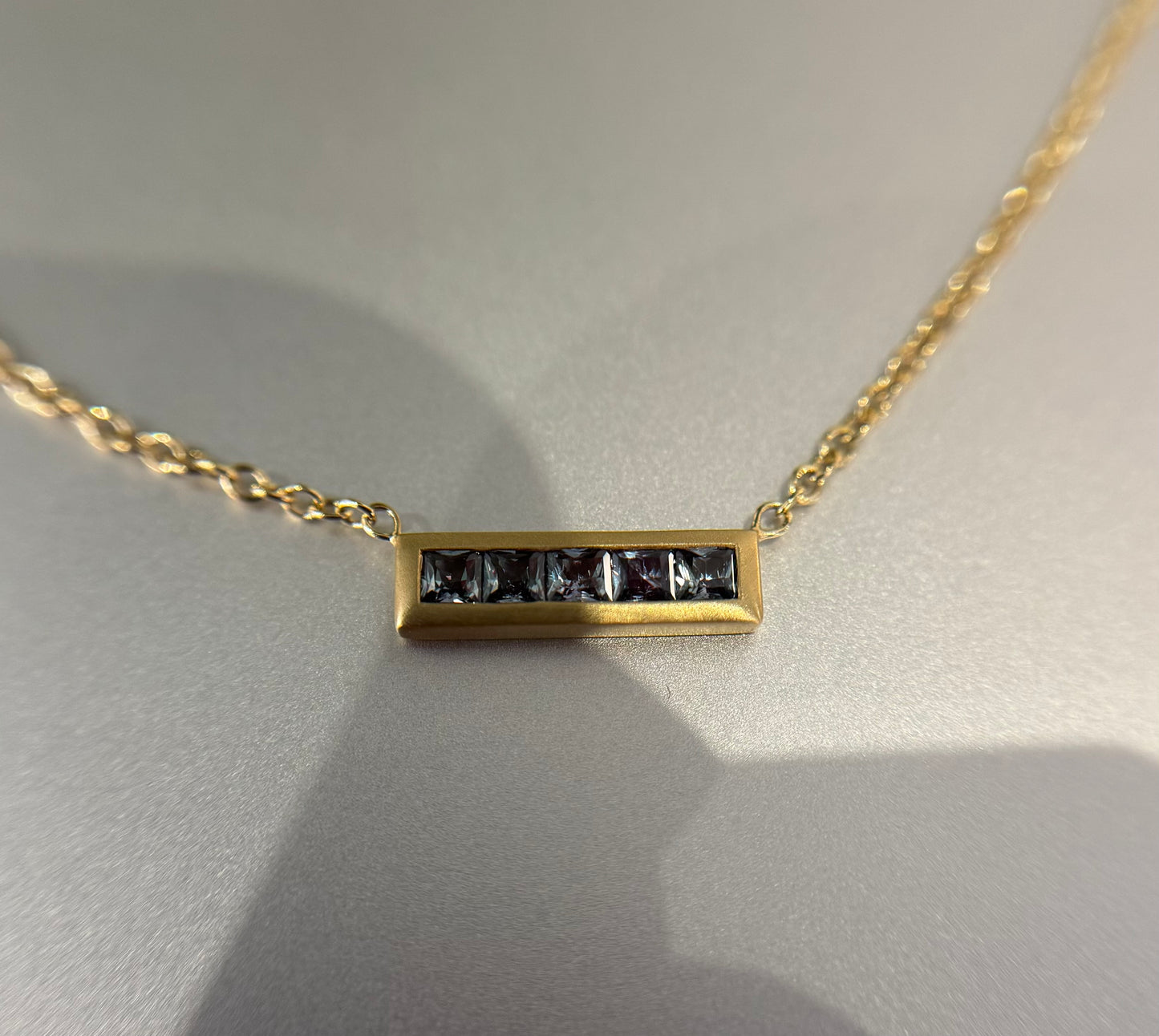 Alexandrite Princess Cut Channel Set Necklace 0.26ct 18K Yellow Gold