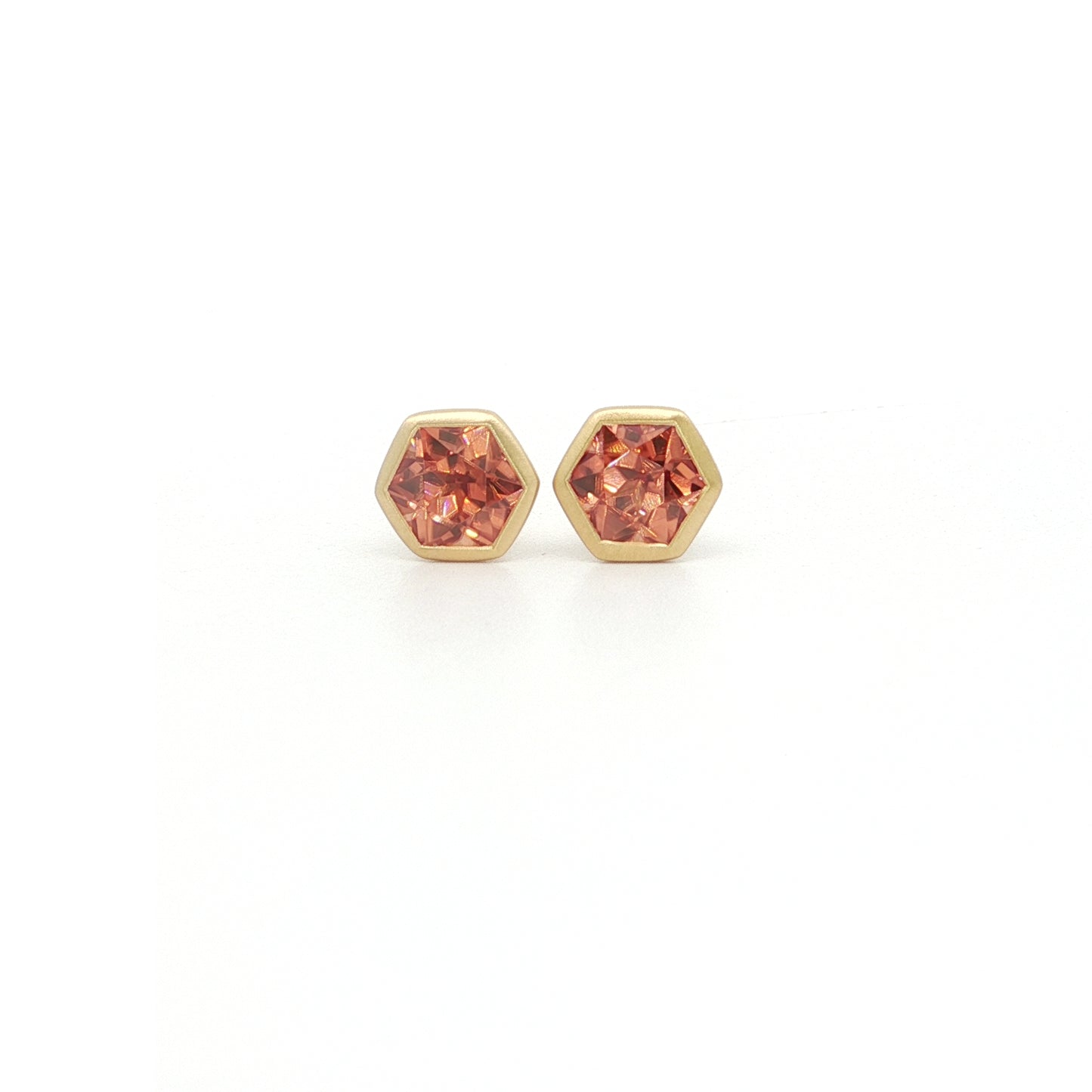 Imperial Zircon Hexagon Bezel Earring 1.86ct 18K Yellow Gold