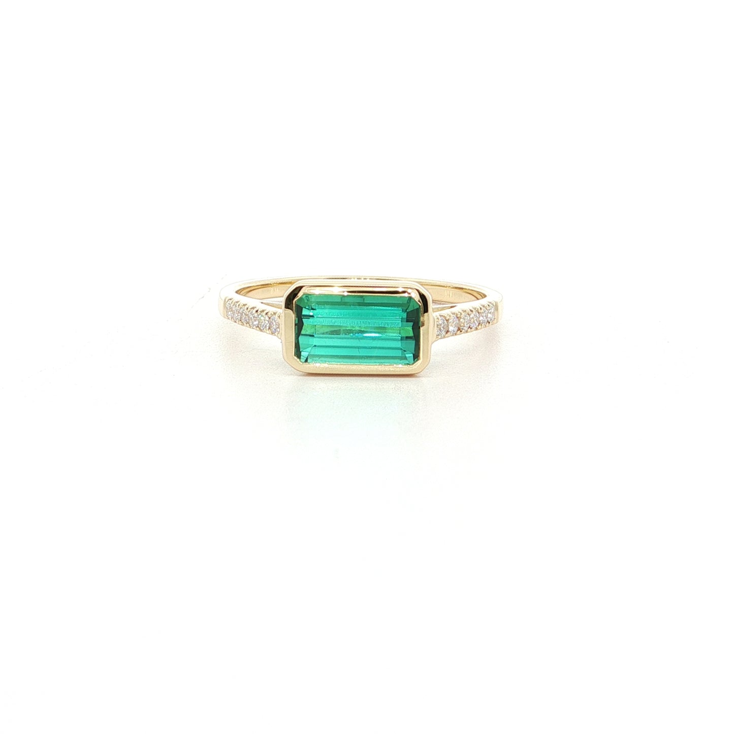 Lagoon Tourmaline Emerald Cut Skinny Stack Ring 1.10/0.12ct 18K Yellow Gold Size 7