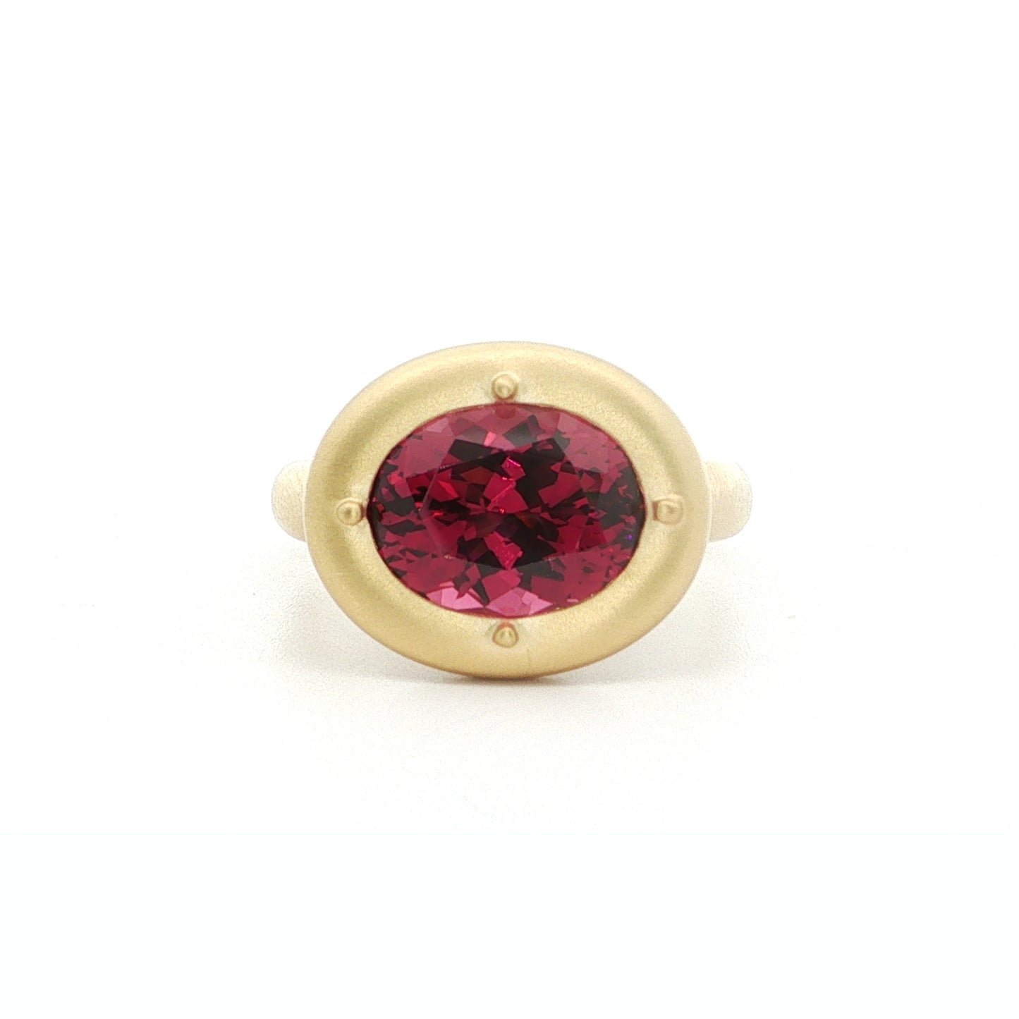 Malaya Garnet Oval Big Bezel Ring 4.71ct 18K Yellow Gold Size 7