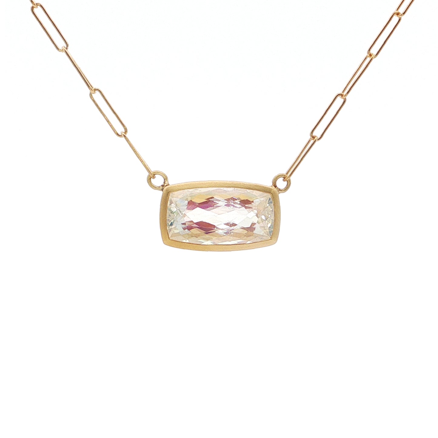 Moonstone Cushion Bezel Necklace 3.71ct 18K Yellow Gold