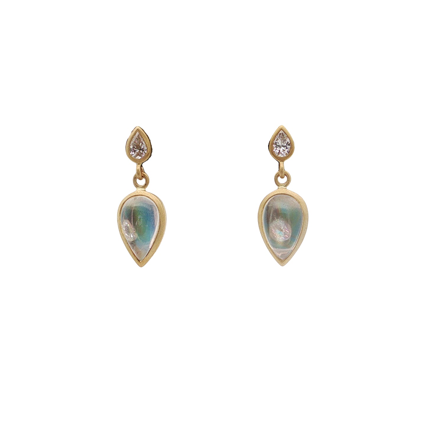 Moonstone/Diamond Pear Shape Bezel Earring 1.68/0.15ct 18K Yellow Gold