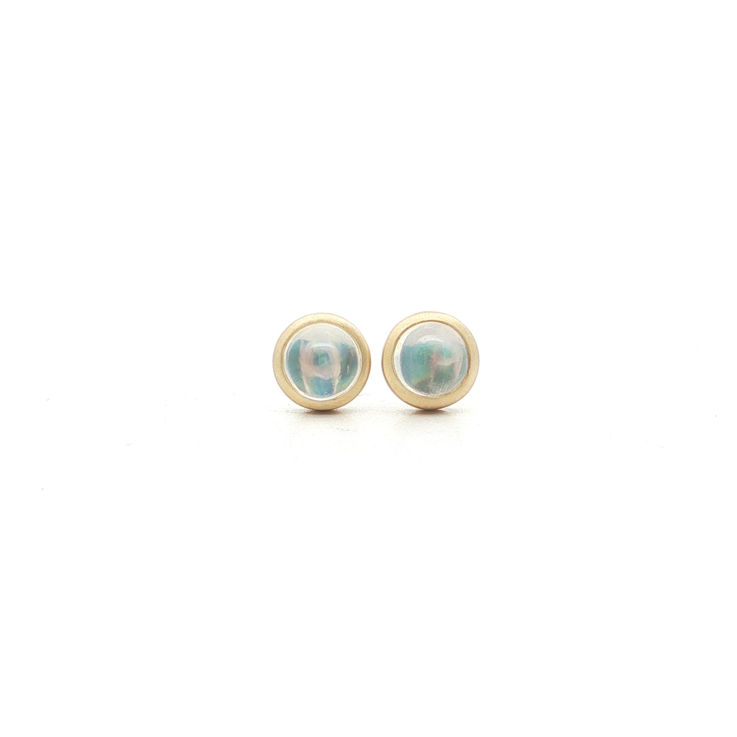 Moonstone Round Bezel Earring 1.23ct 18K Yellow Gold