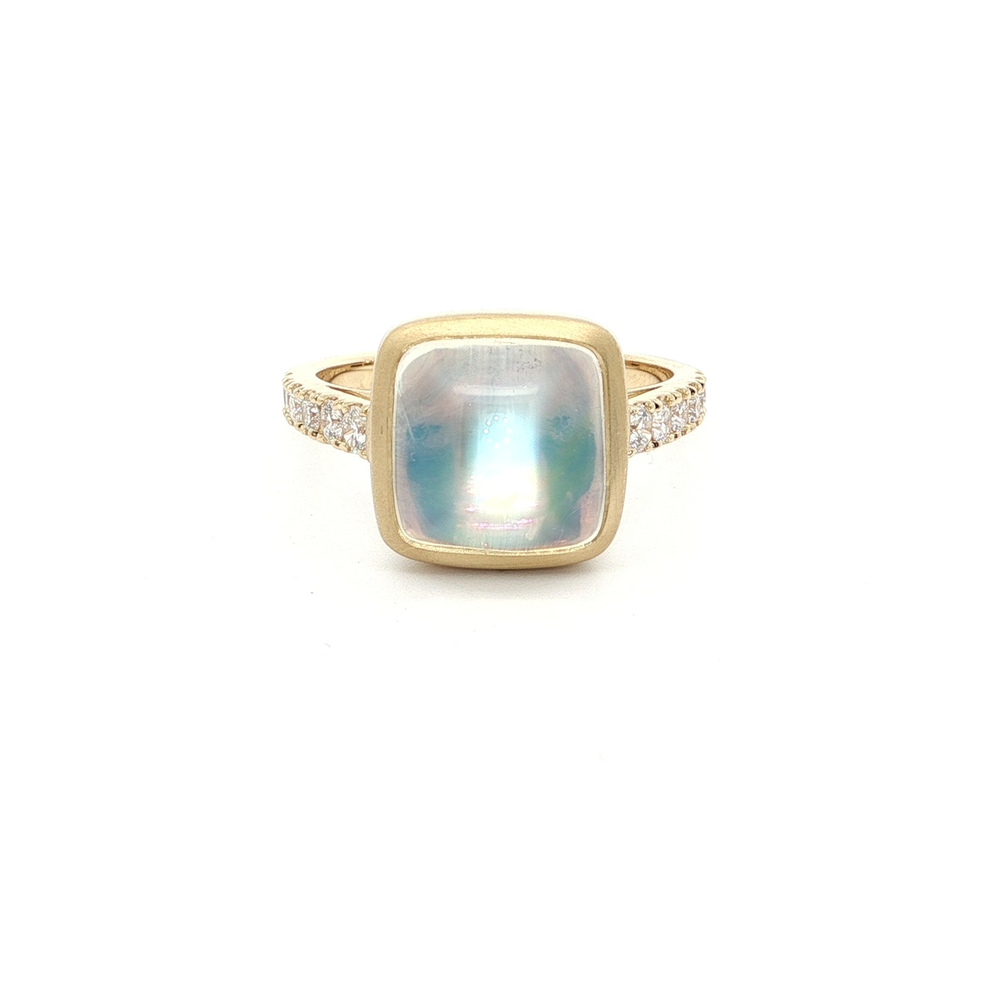 Moonstone Cushion Skinny Stack Ring 4.56/0.30ct 18K Yellow Gold Size 7