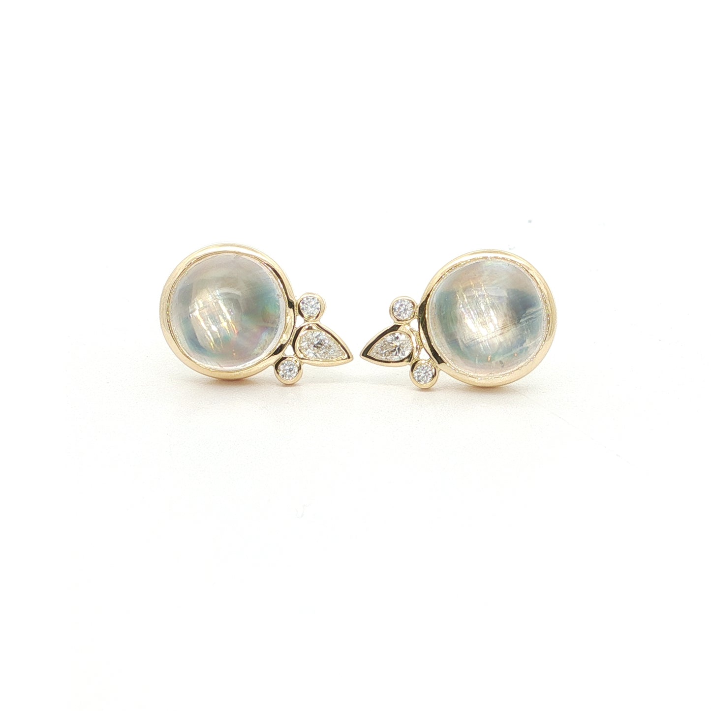 Moonstone Round Bezel with Diamonds Earring 3.87/0.13ct 18K Yellow Gold