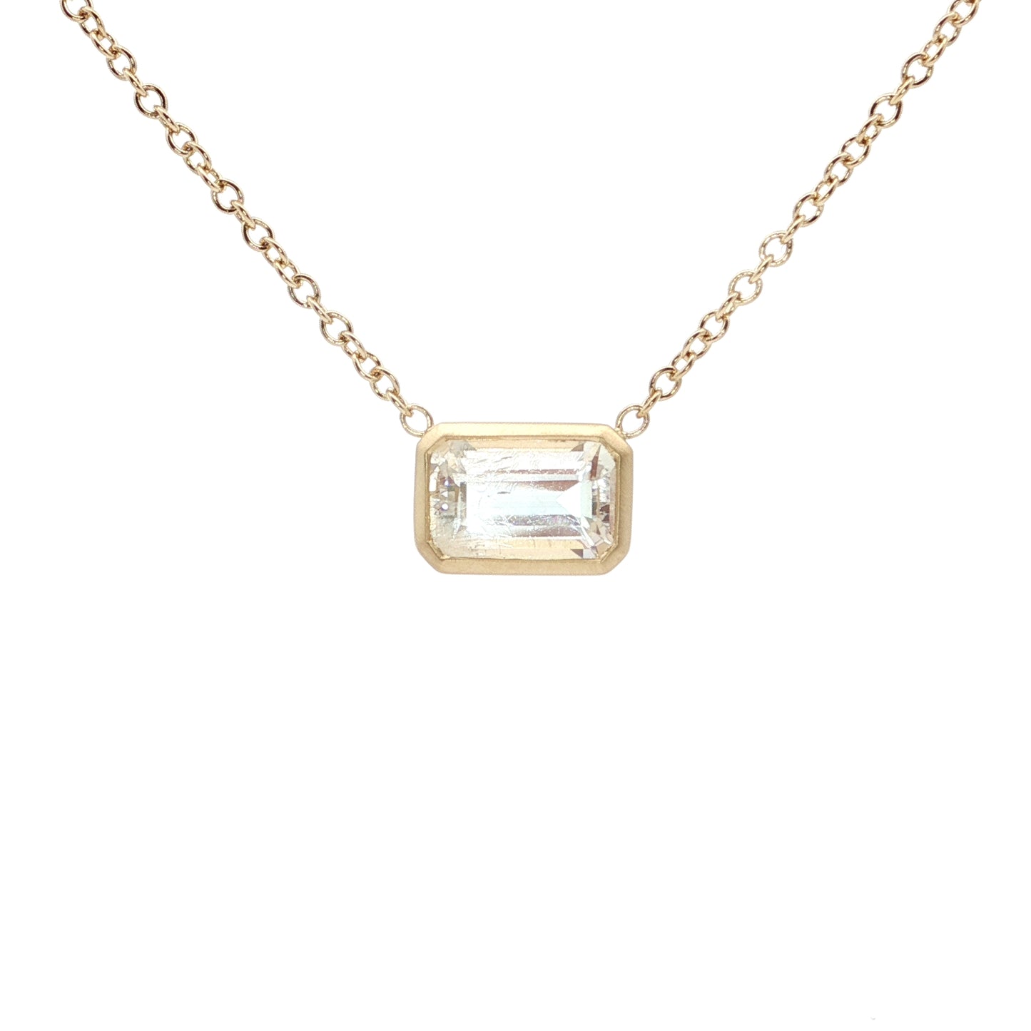 Moonstone Emerald Cut Bezel Necklace 1.74ct 18K Yellow Gold
