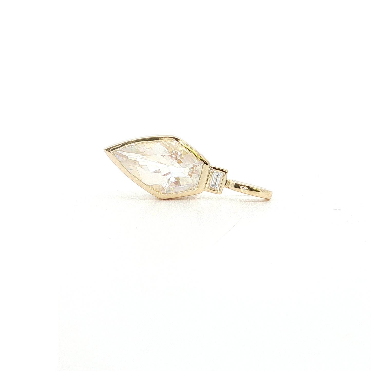 Moonstone Fancy Cut Bezel with Diamonds Pendant 2.45/0.06ct 18K Yellow Gold