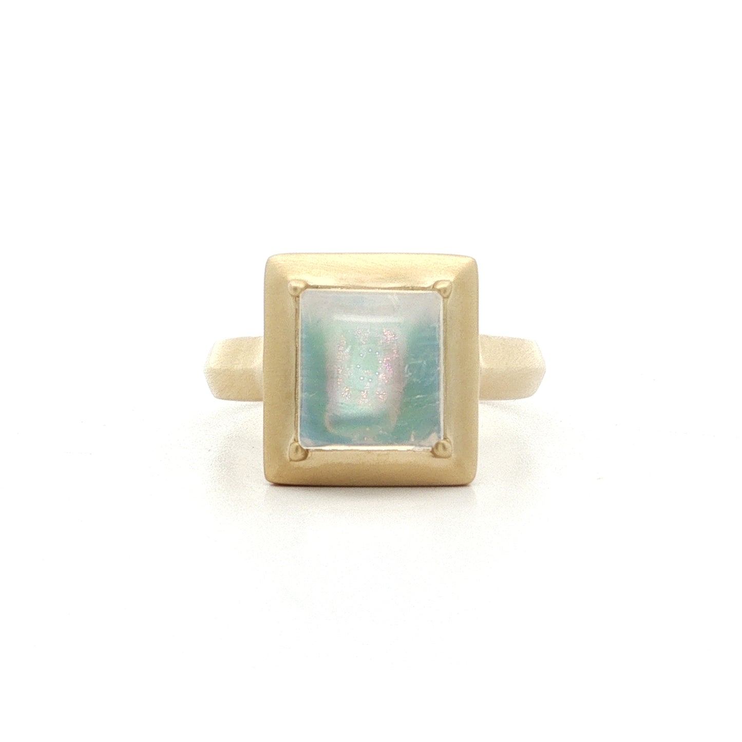 Moonstone Cabochon Big Bezel Ring 3.43ct 18K Yellow Gold/Sterling Silver Size 7