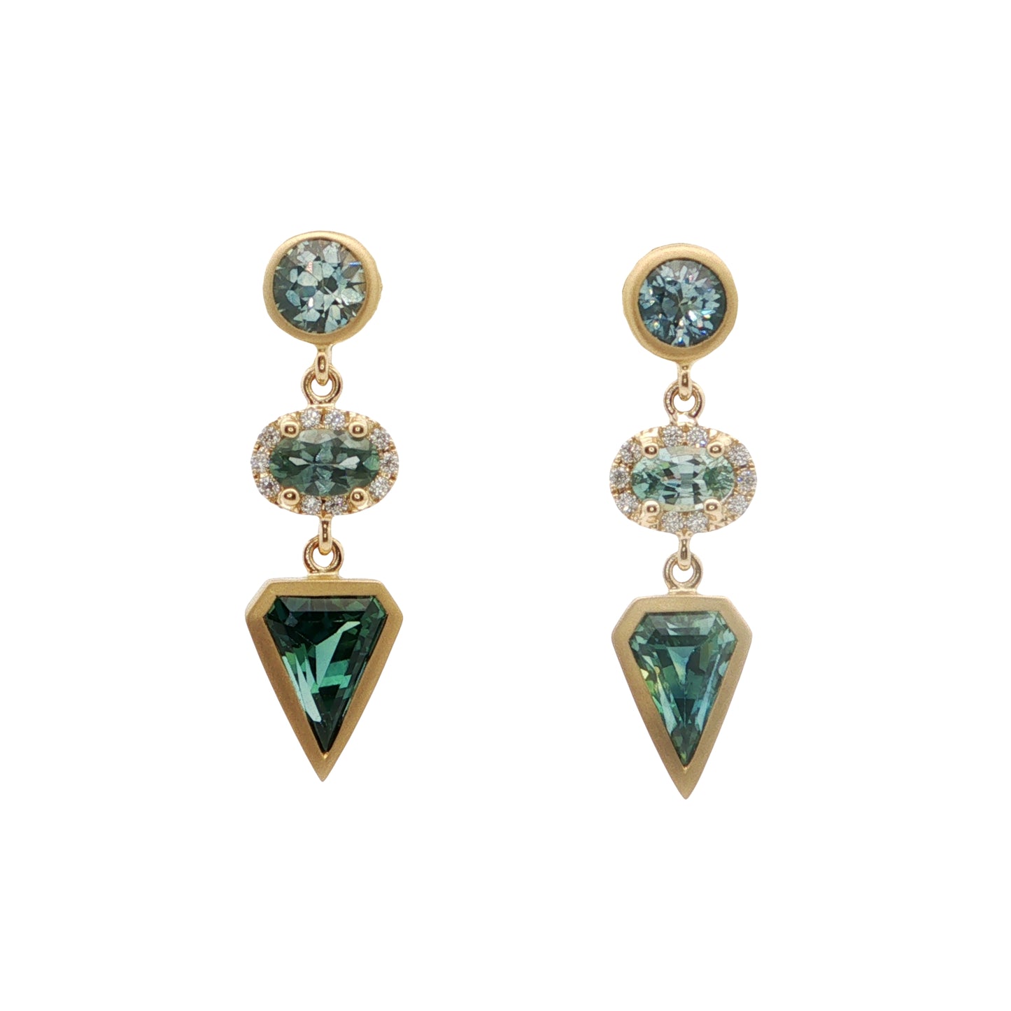 Montana Sapphire/Diamond 3 Stone Earring 3.41/0.10ct 18K Yellow Gold