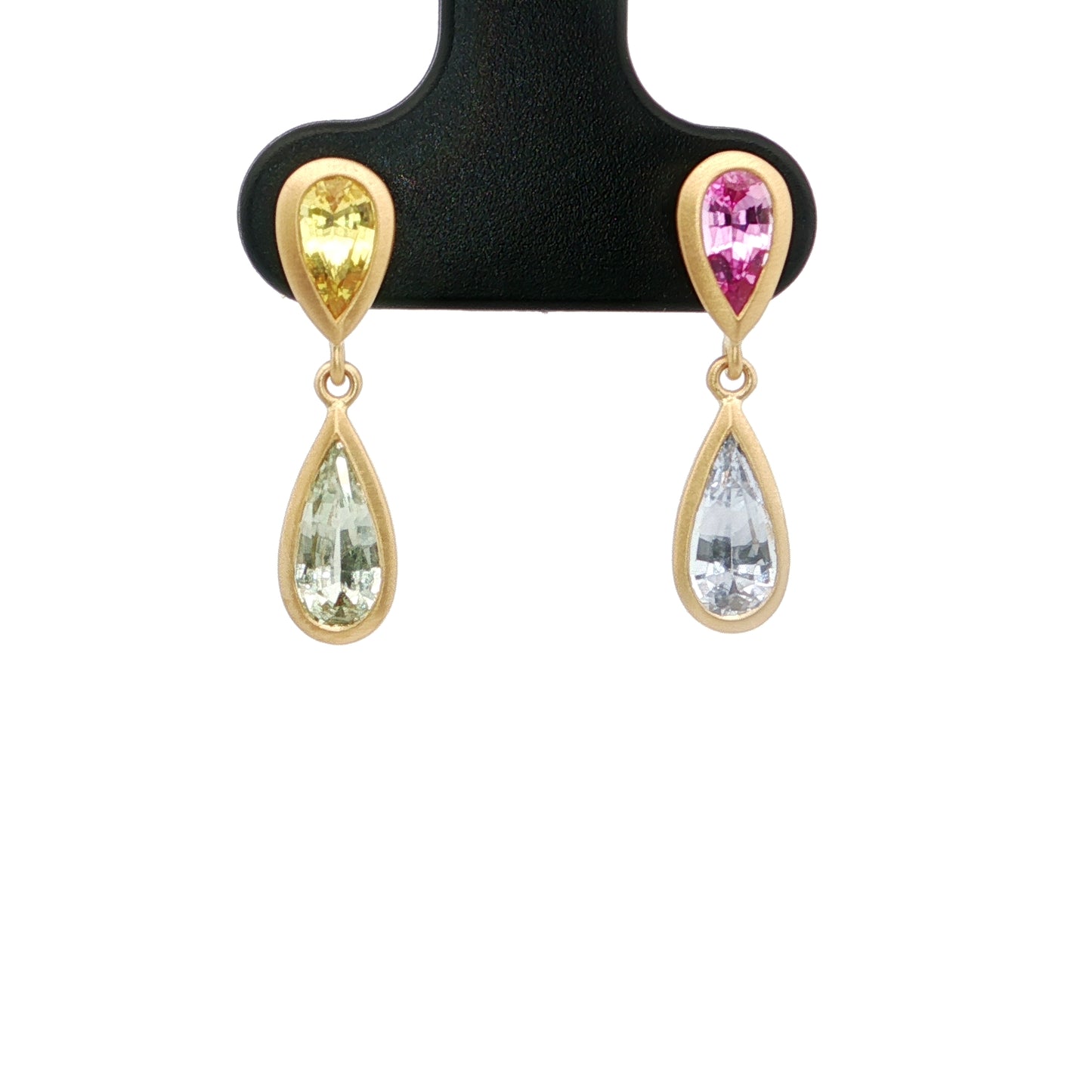 Sapphire Pear Shape Bezel Earring 2.04ct 18K Yellow Gold