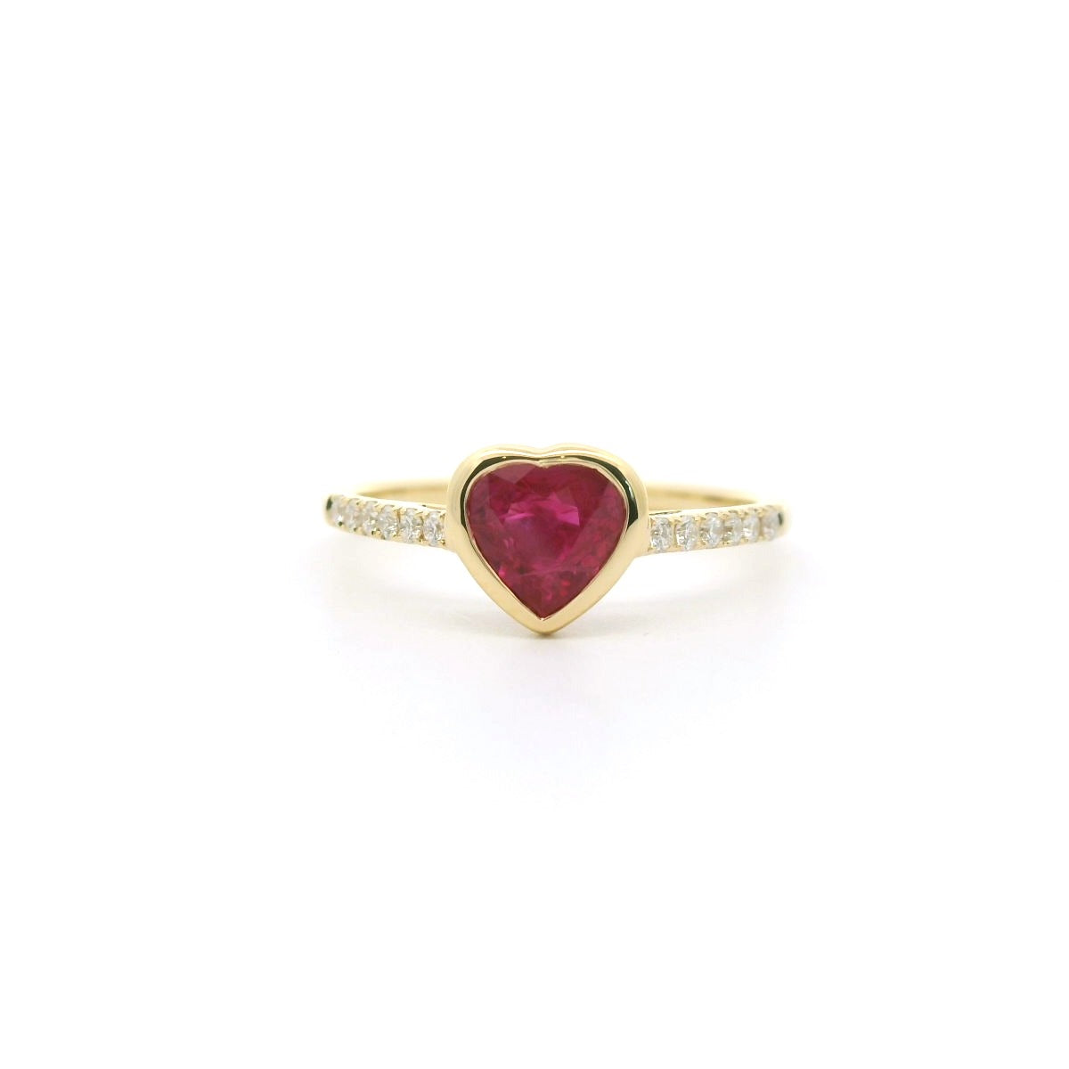 Burmese Ruby Heart Skinny Stack Ring 0.89/0.12ct 18K Yellow Gold Size 6.5