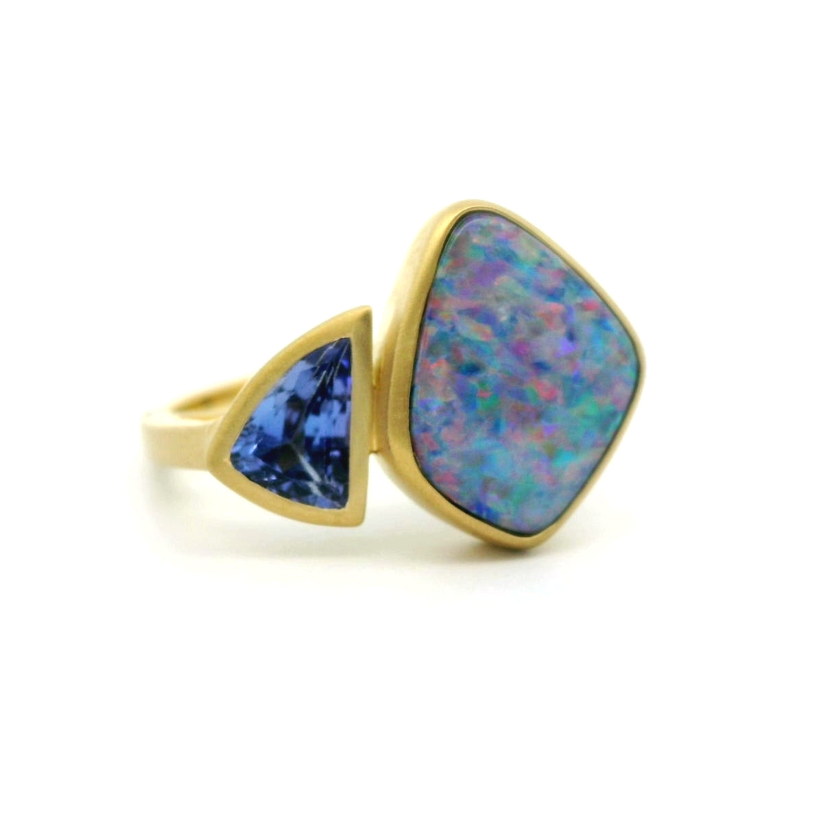 Tanzanite/Opal Fancy Cut 2 Stone Ring 66/0.42ct 18K Yellow Gold Size 6.5