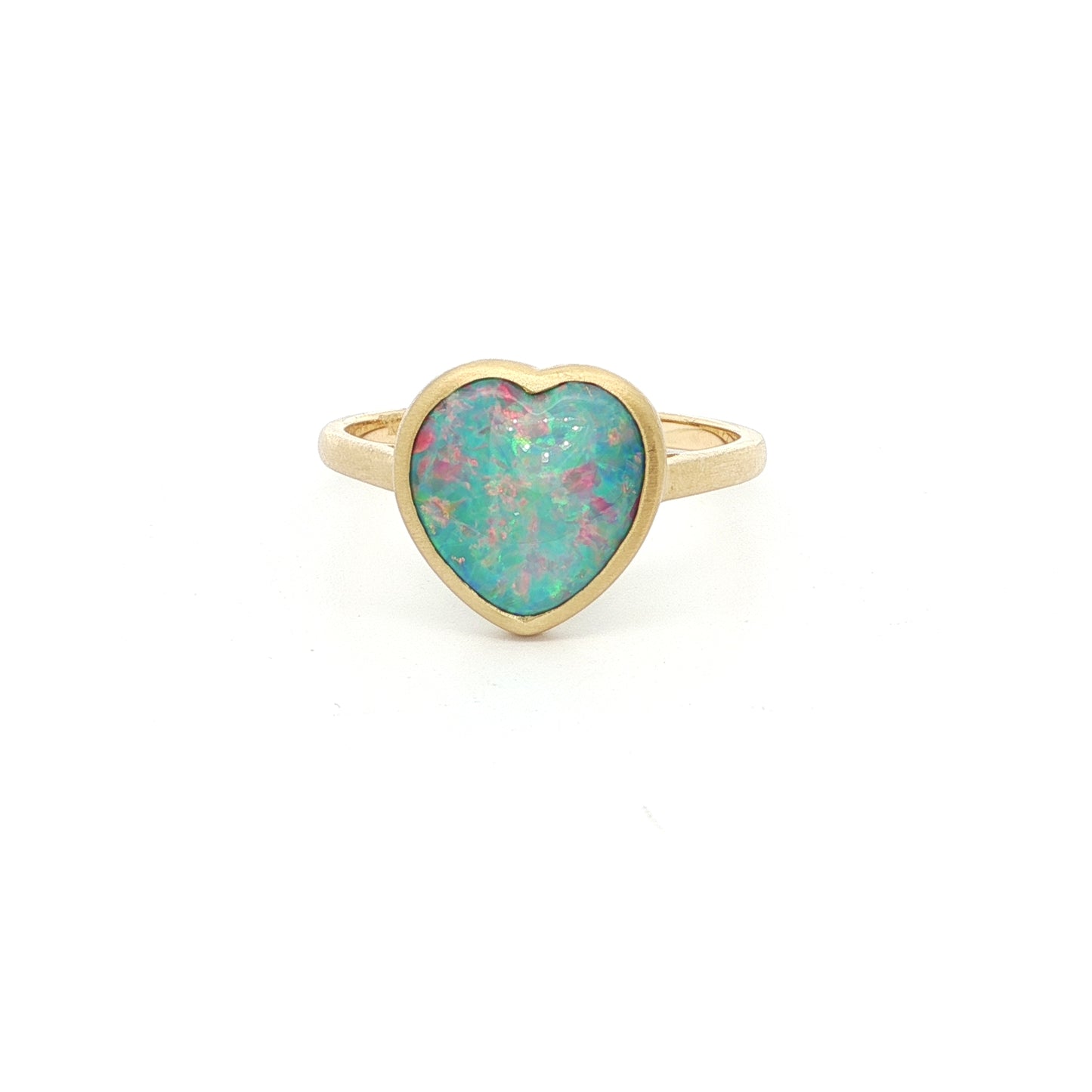 Opal Heart Bezel Ring 2.03ct 18K Yellow Gold Size 7