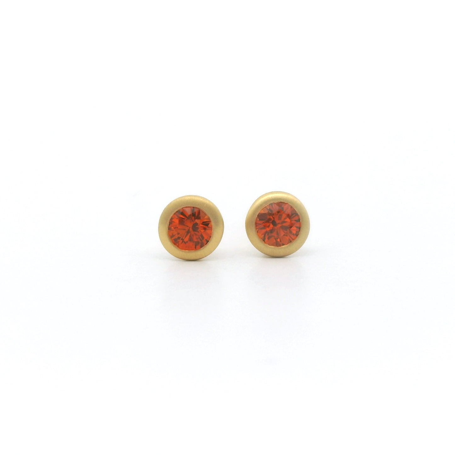 Orange Sapphire Round Bezel Earring 0.40ct 18K Yellow Gold (2)
