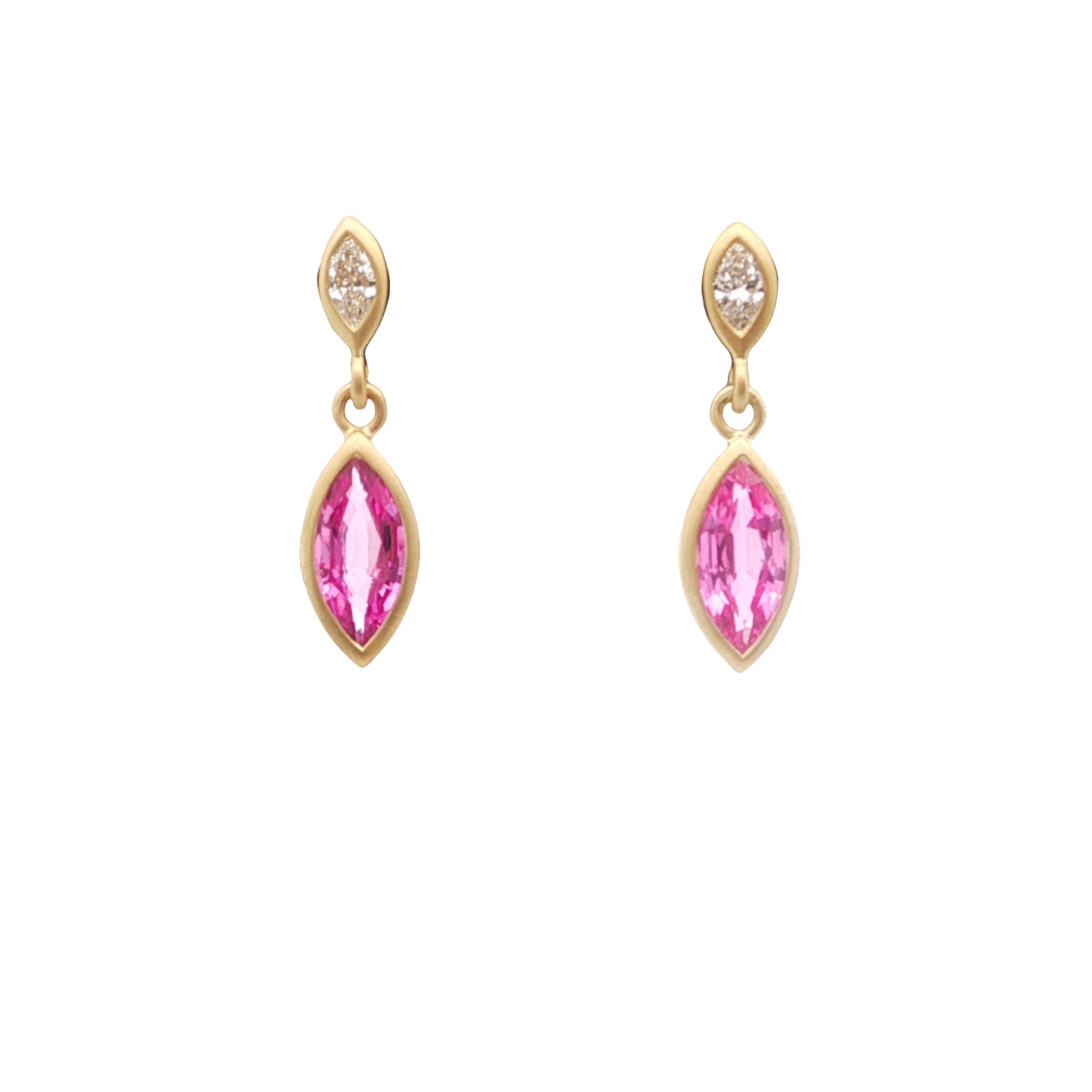 Pink Sapphire/Diamond Marquise Bezel Earring 1.32/0.17ct 18K Yellow Gold