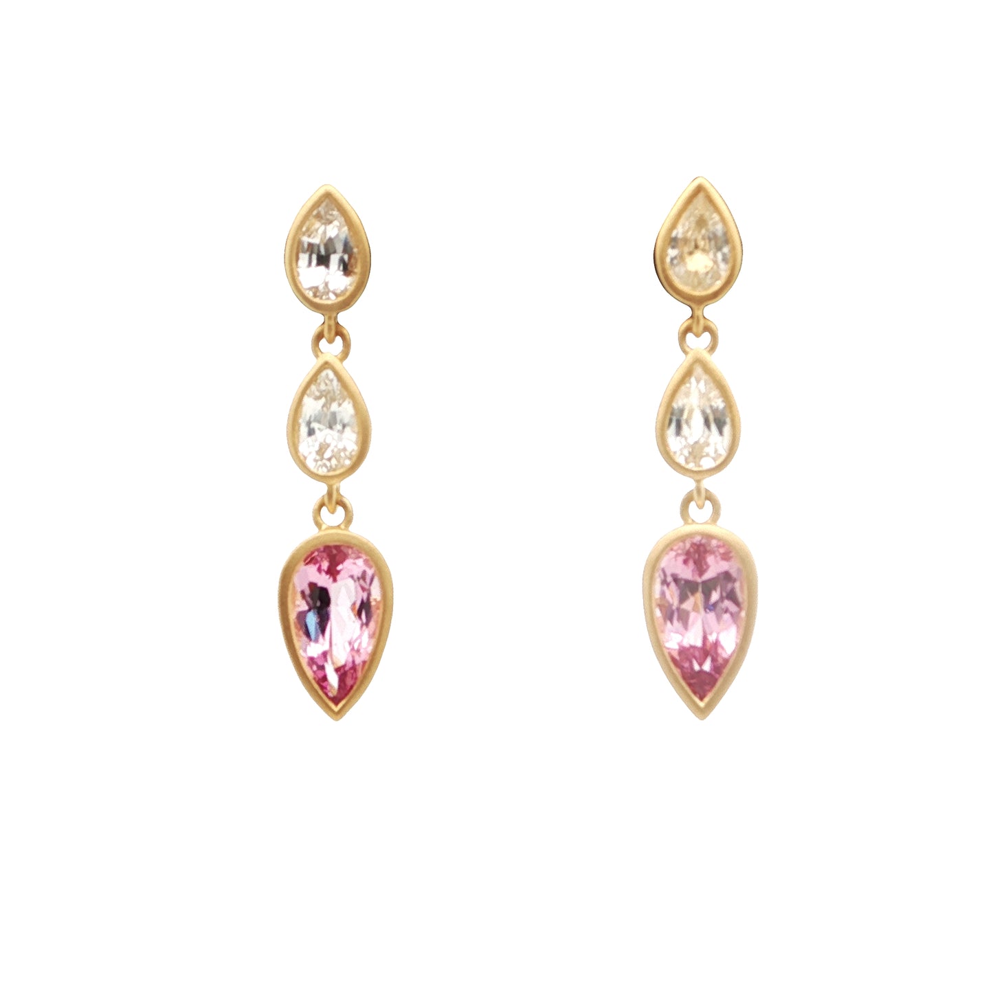 Pink Spinel/Diamond Pear Shape Bezel Earring 1.43/1.00ct 18K Yellow Gold
