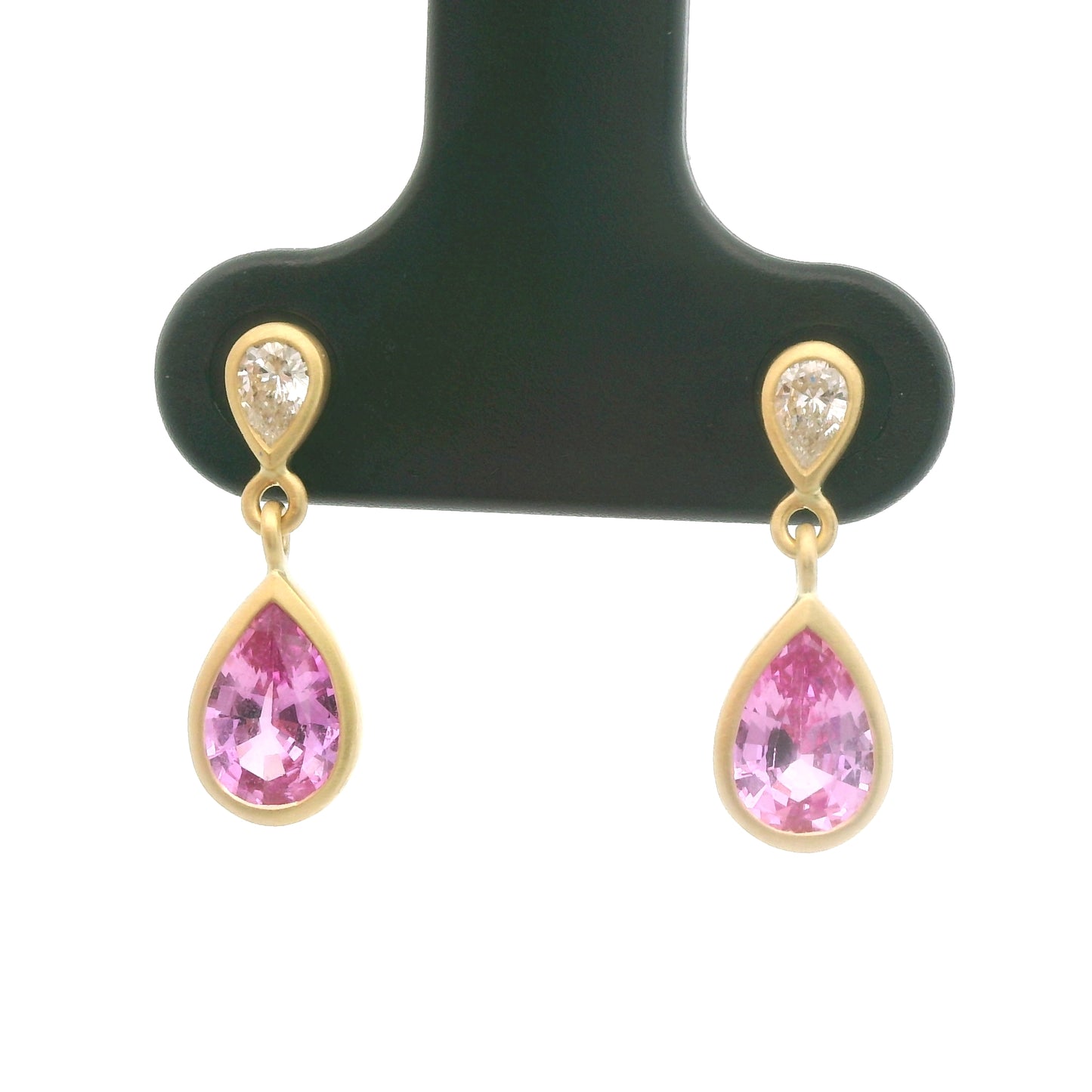 Pink Sapphire/Diamond Pear Shape Bezel Earring 1.05/0.15ct 18K Yellow Gold