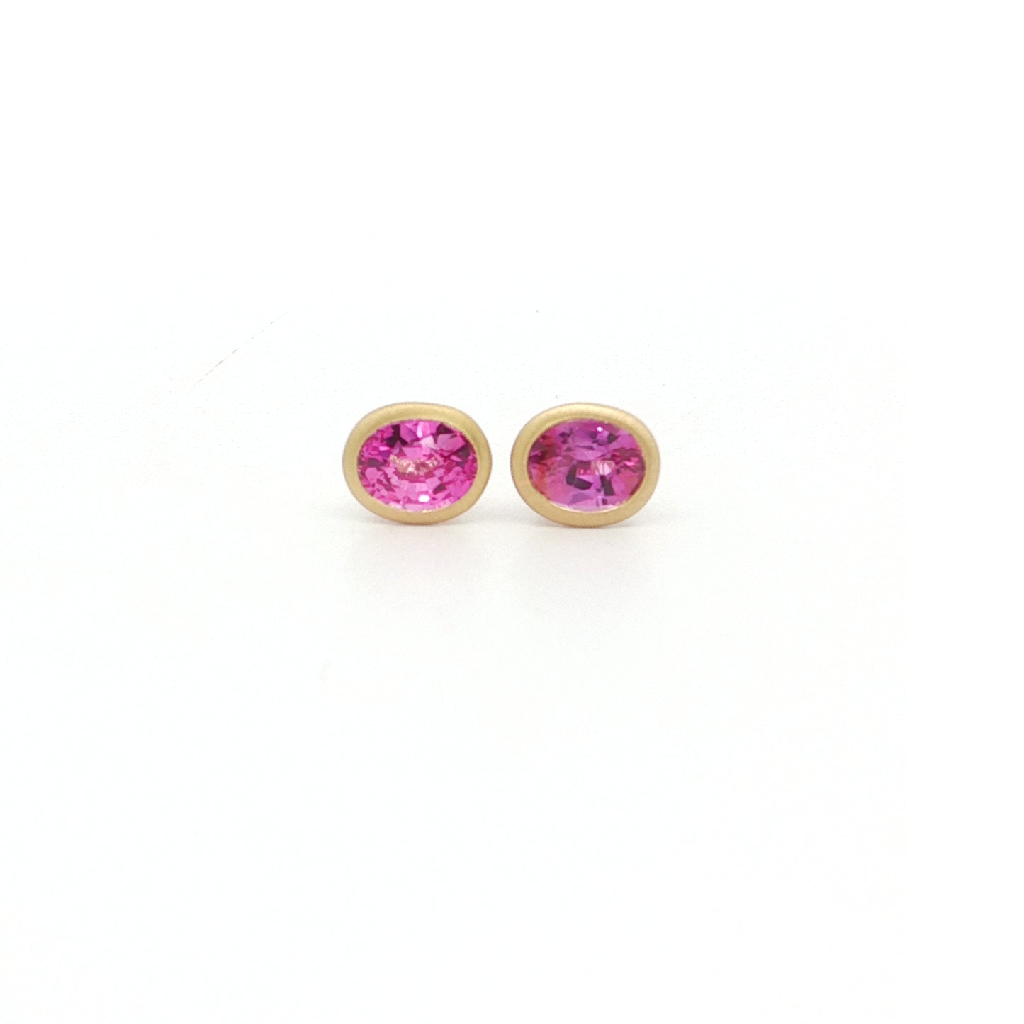 Pink Sapphire Oval Bezel Earring 0.91ct 18K Yellow Gold