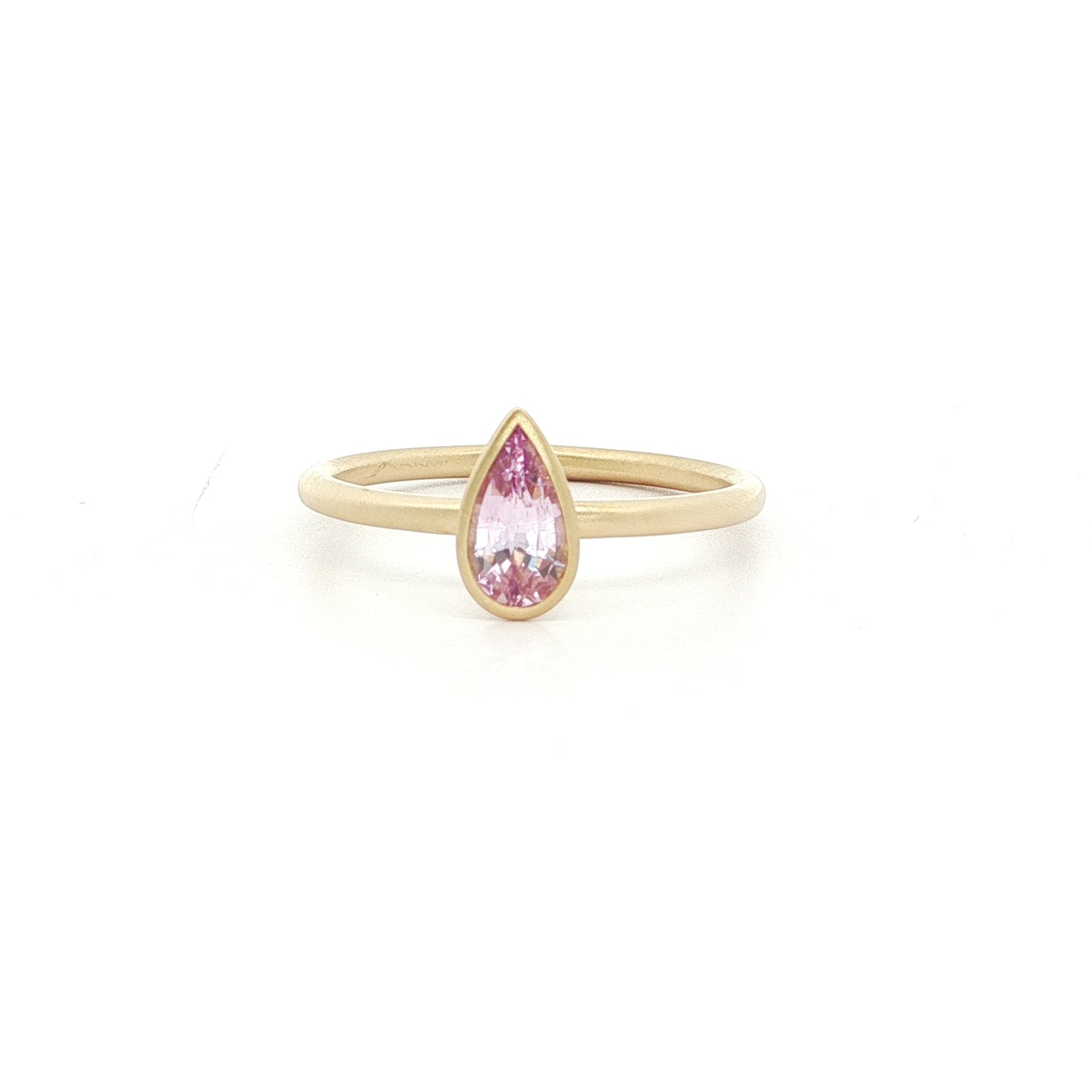 Pink Sapphire Pear Shape Yumdrop Ring 0.54ct 18K Yellow Gold (2) Size 7