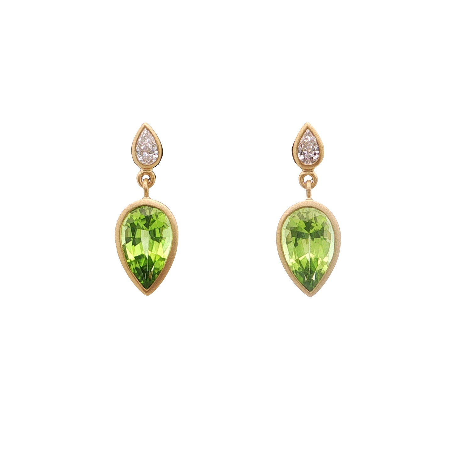 Peridot/Diamond Pear Shape Bezel Earring 2.74/0.20ct 18K Yellow Gold