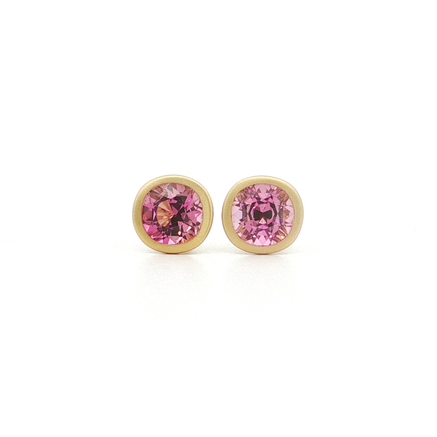 Pink Tourmaline Round Bezel Earring 1.90ct 18K Yellow Gold