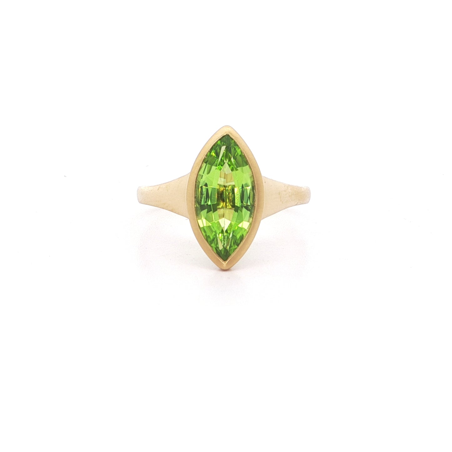 Peridot Marquise Bezel Ring 2.11ct 18K Yellow Gold Size 7