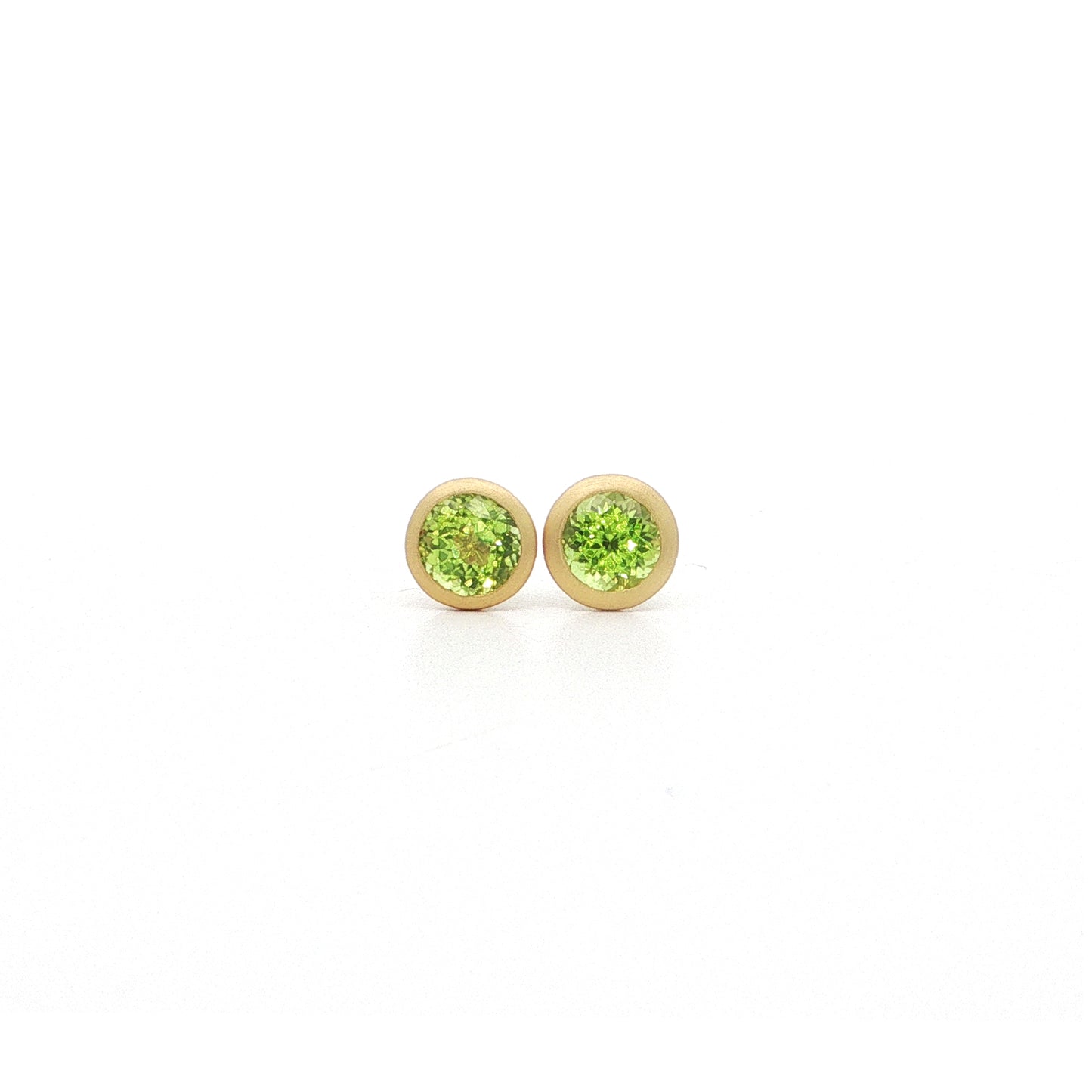 Peridot Round Bezel Earring 1.10ct 18K Yellow Gold