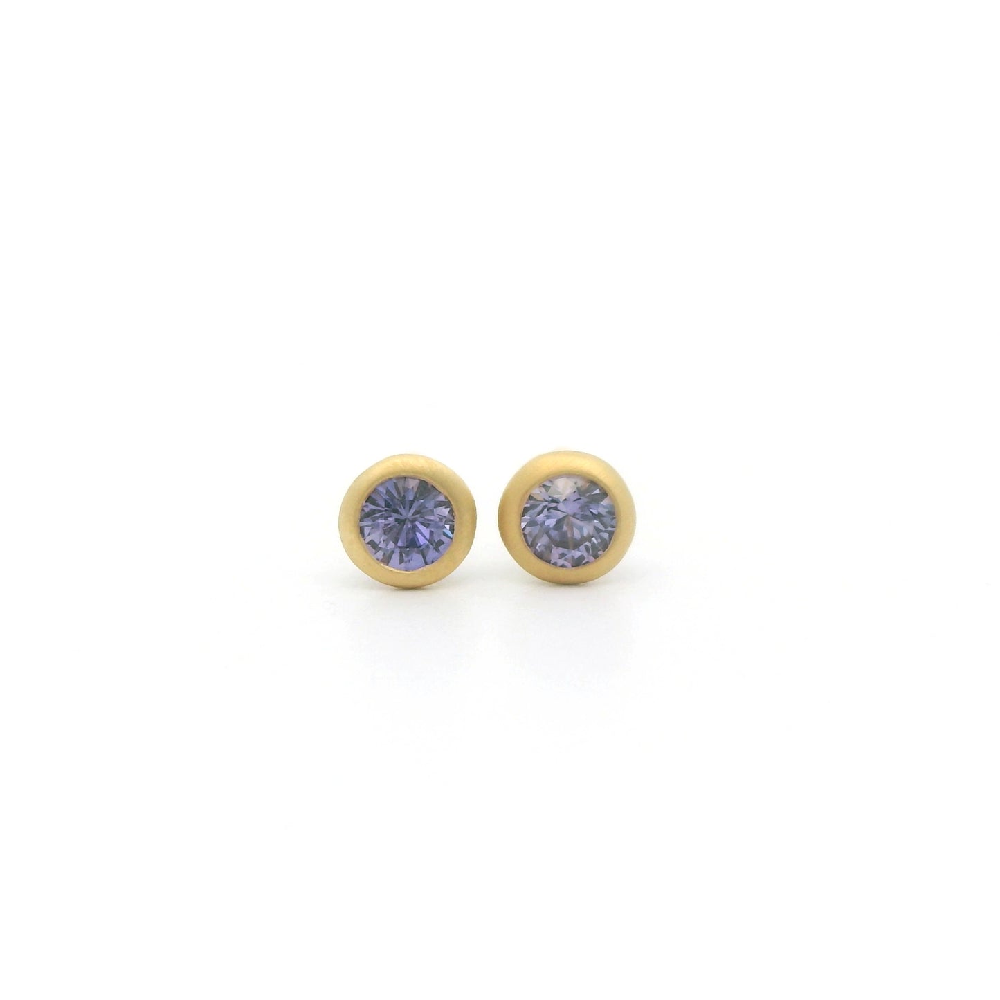 Purple Sapphire Round Bezel Earring 0.41ct 18K Yellow Gold