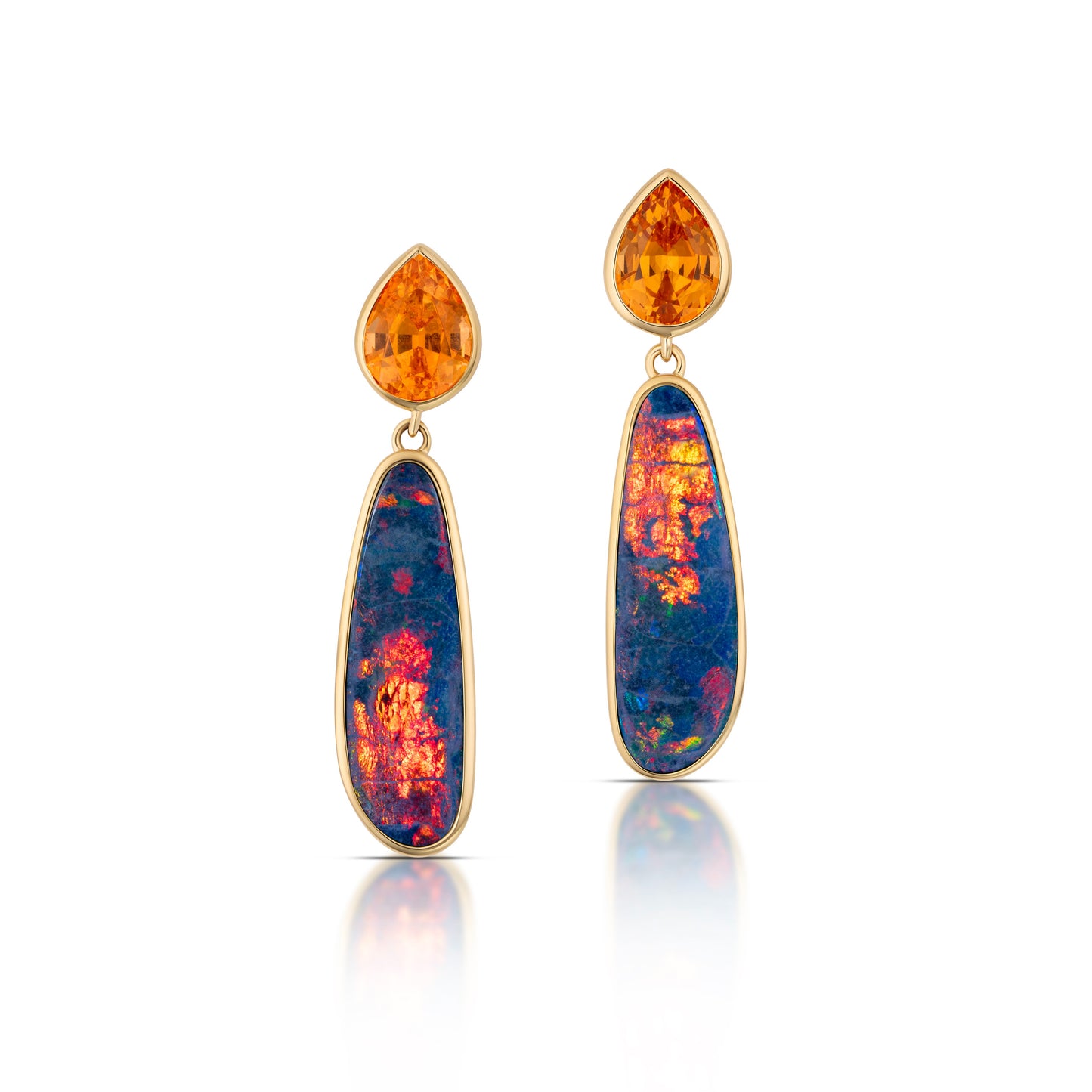Spessartite/Opal Bezel Earring 0.12/0.07ct 18K Yellow Gold