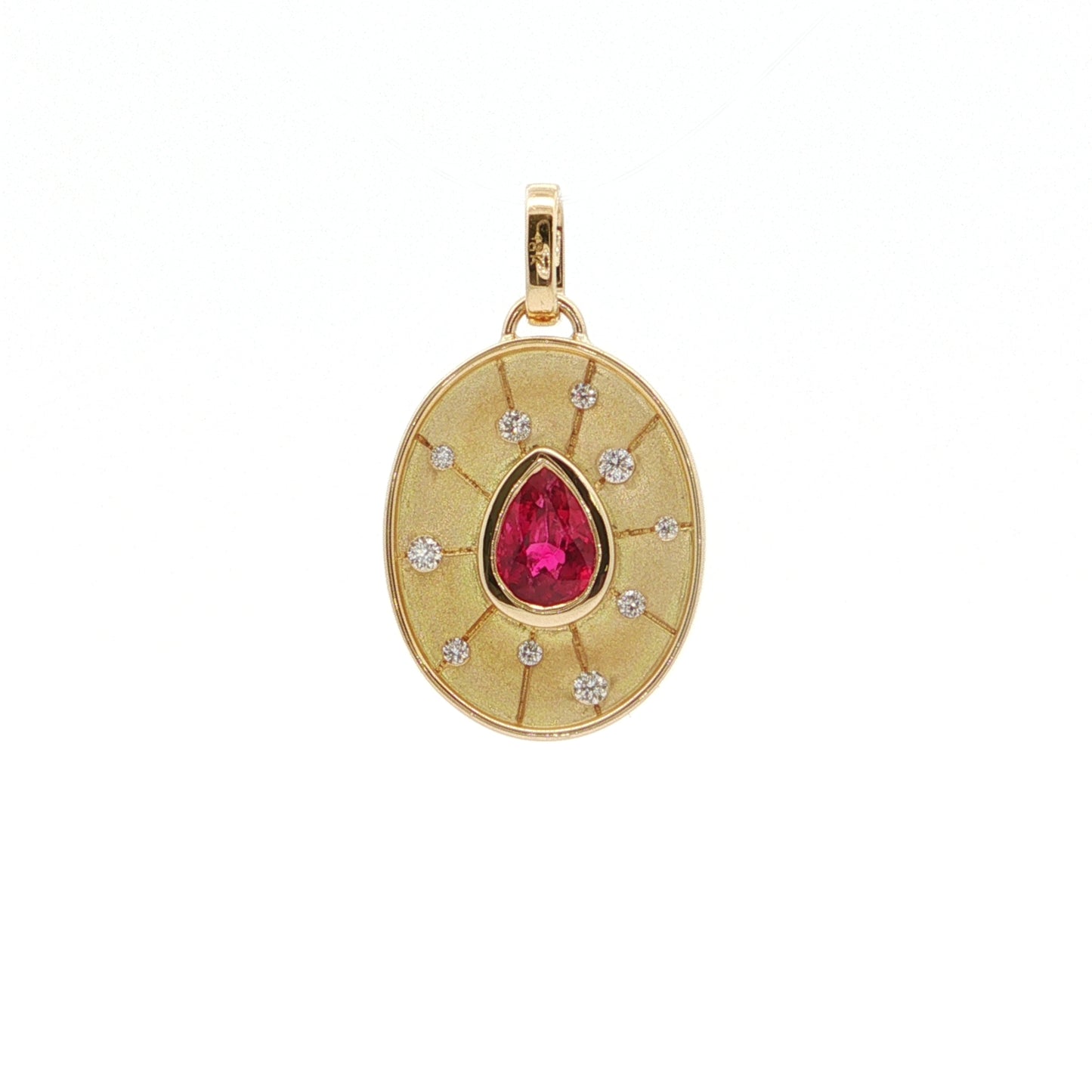 Red Spinel Pear Shape Medallion Pendant 0.66/0.10ct 18K Yellow Gold