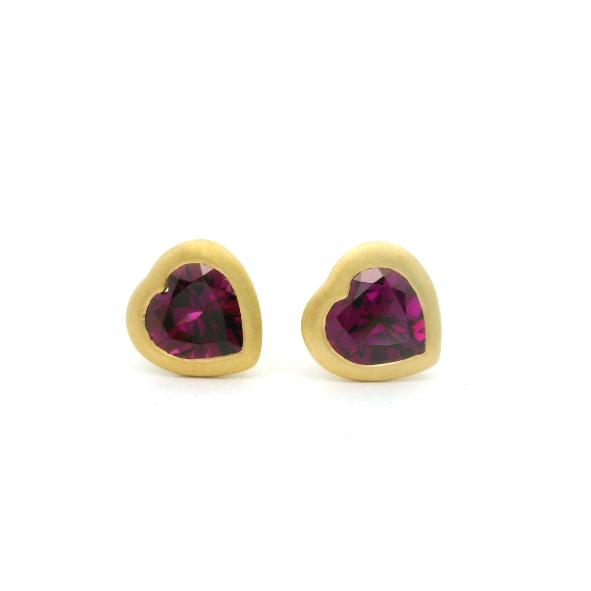 Rhodolite Garnet Heart Bezel Earring 1.03ct 18K Yellow Gold