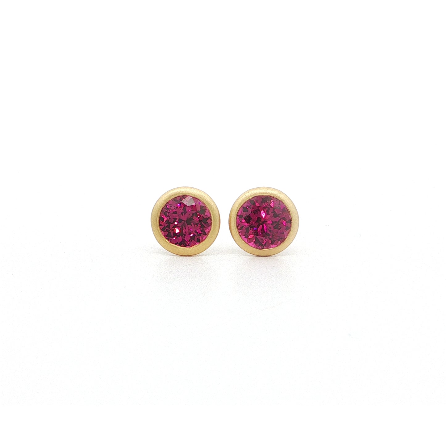 Rhodolite Garnet Round Bezel Earring 2.03ct 18K Yellow Gold