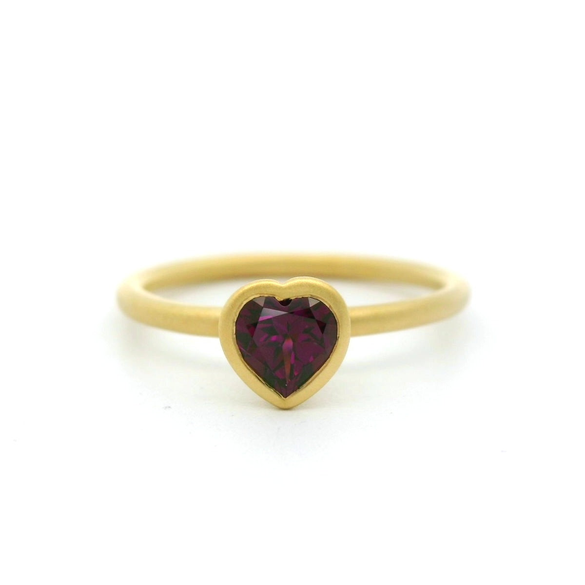 Rhodolite Garnet Heart Yumdrop Ring 0.61ct 18K Yellow Gold Size 6.5