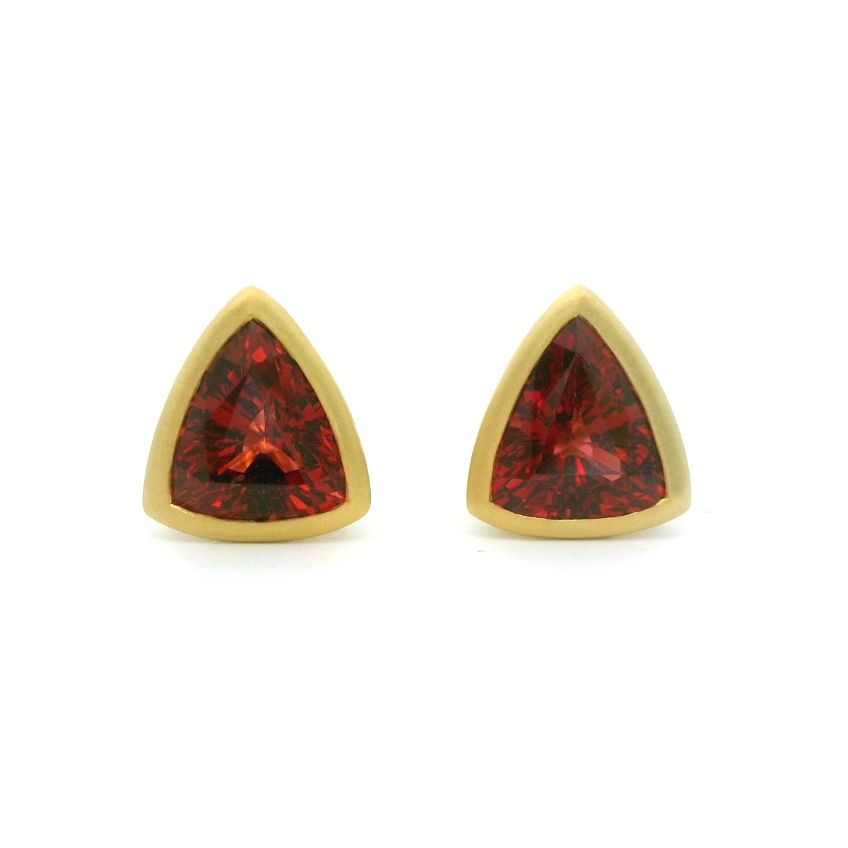 Rhodolite Garnet Trillion Bezel Earring 2.84ct 18K Yellow Gold