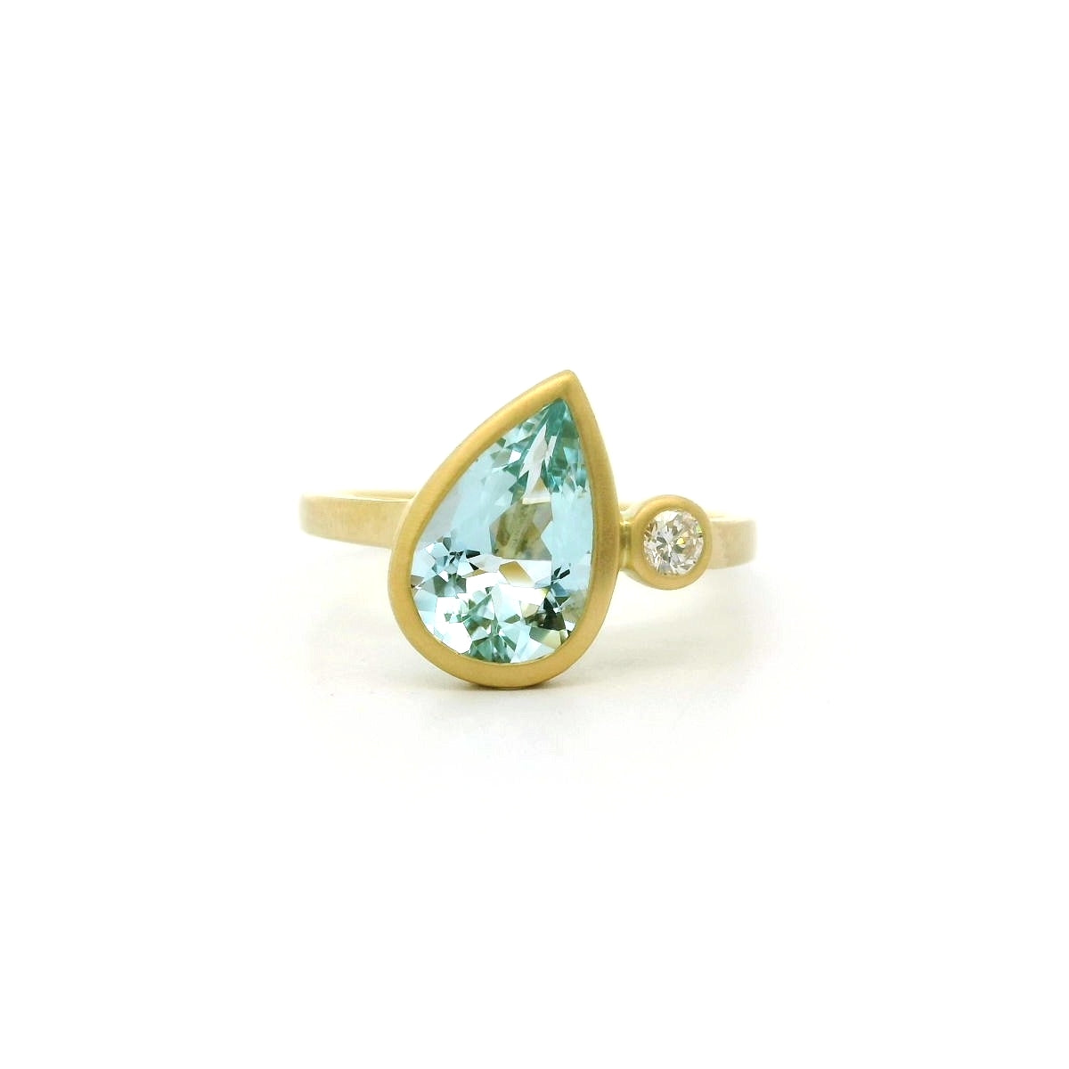 Aquamarine/Diamond Pear Shape 2 Stone Ring 1.52/0.08ct 18K Yellow Gold Size 7
