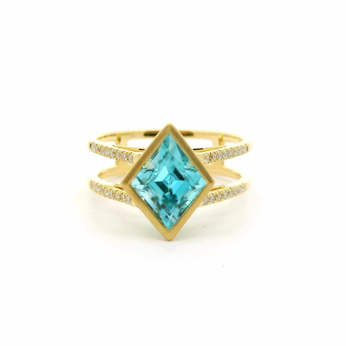 Blue Zircon Kite Split Shank Ring 2.83/0.15ct 18K Yellow Gold Size 7