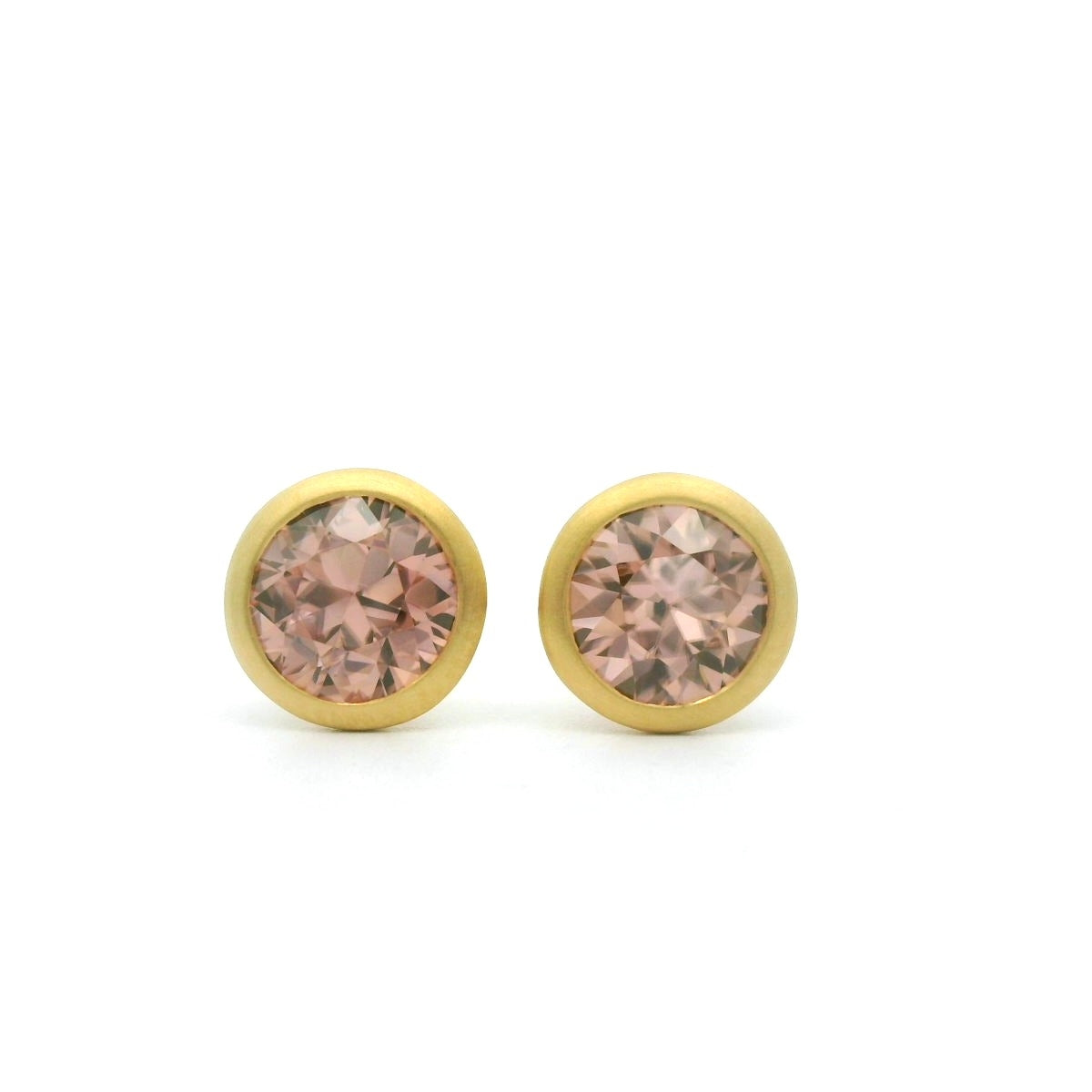 Rose Zircon Round Bezel Earring 3.77ct 18K Yellow Gold