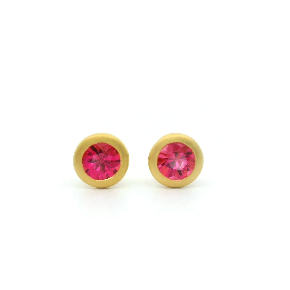 Rubellite Round Bezel Earring 0.50ct 18K Yellow Gold