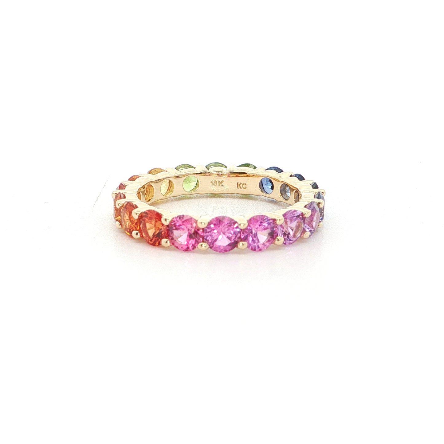 Rainbow Round Eternity Band Ring 3.51ct 18K Yellow Gold Size 5.75