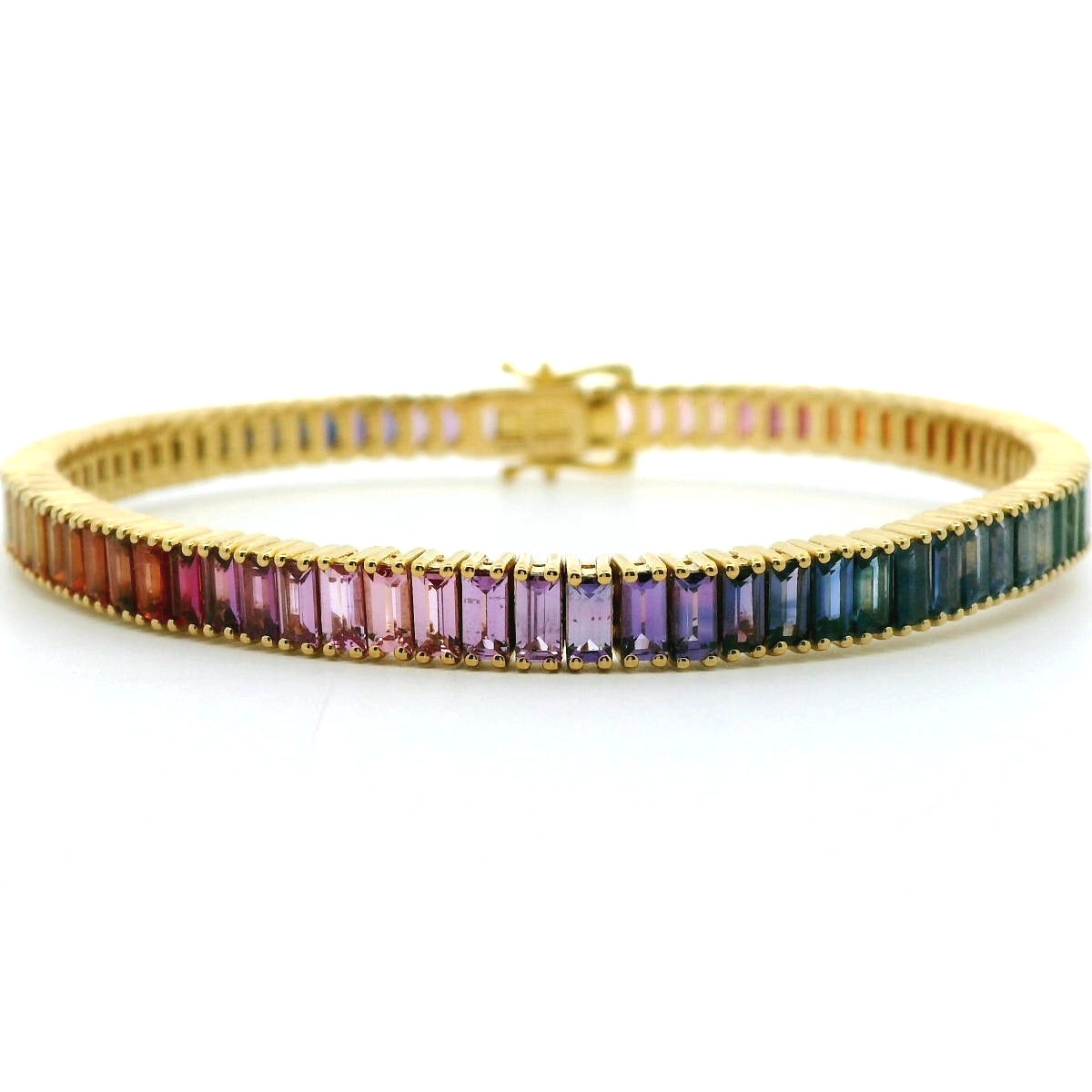 Rainbow Baguette Tennis Bracelet ~11ct 18K Yellow Gold