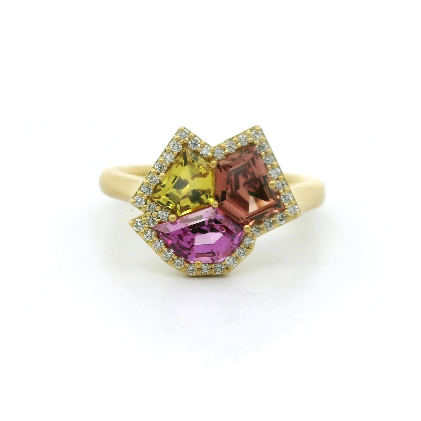Yellow Sapphire/Orange Sapphire/Pink Sapphire Cluster Ring 2.78/0.16ct 18K Yellow Gold Size 7