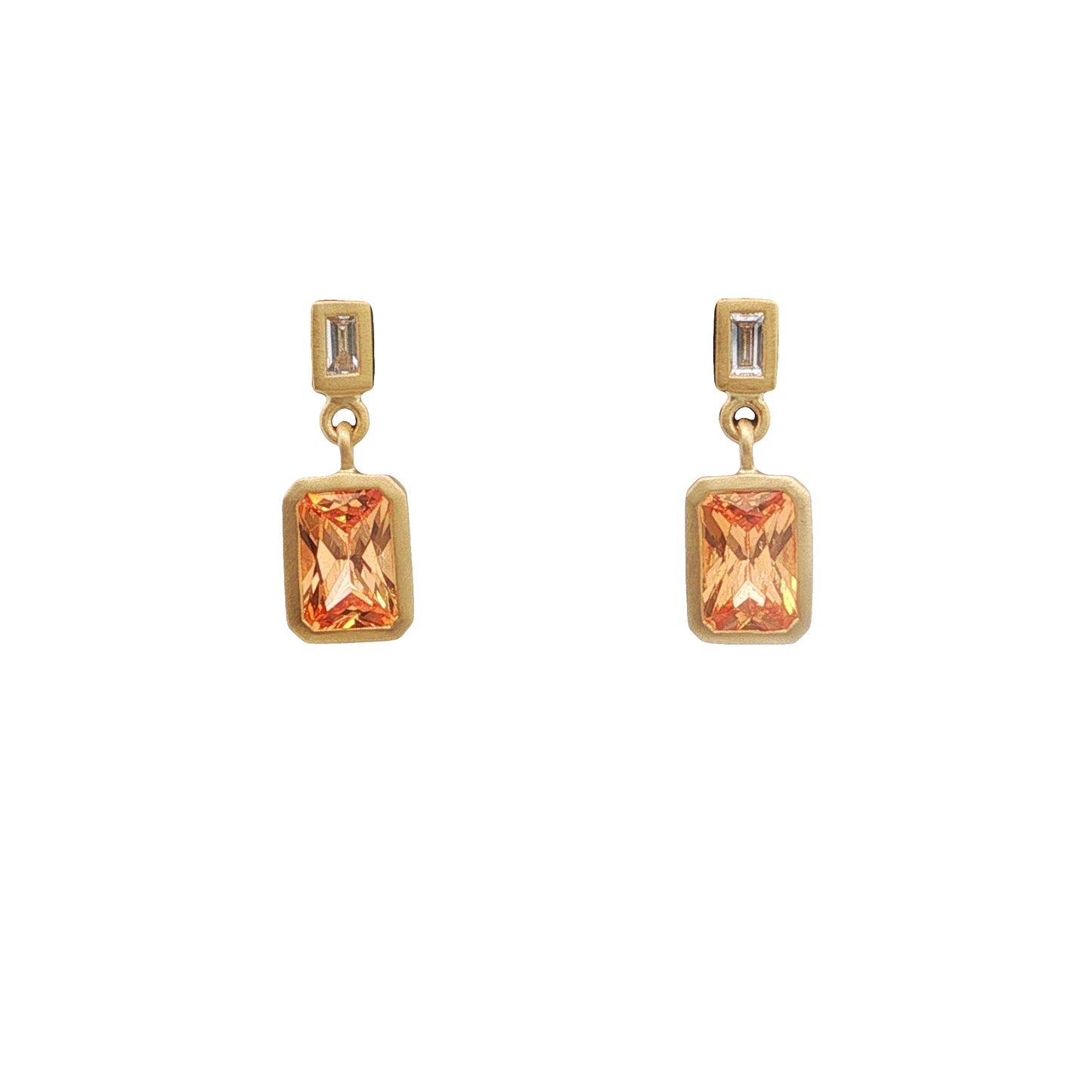Spessartite/Diamond Radiant Bezel Earring 1.33/0.06ct 18K Yellow Gold